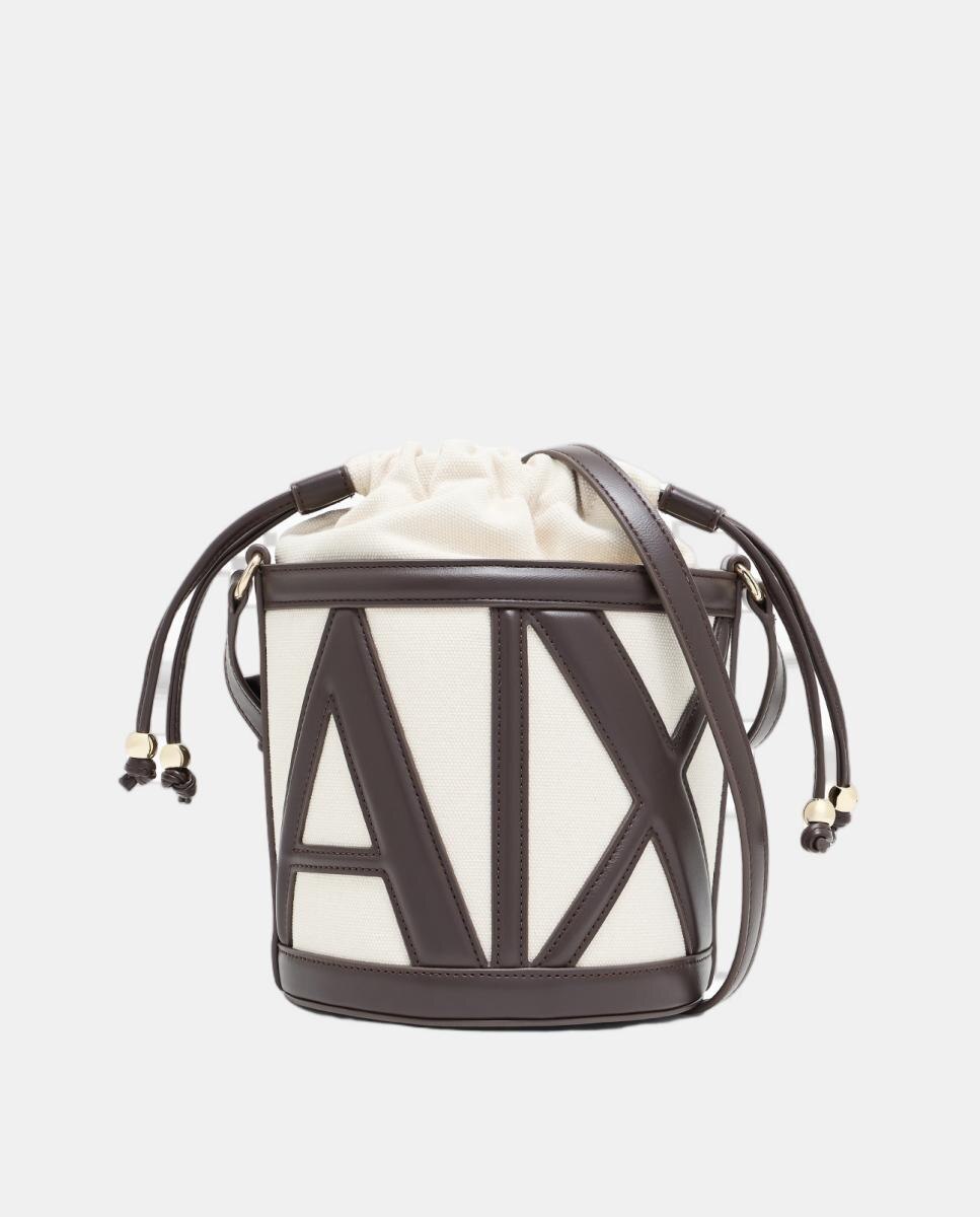 Mala Bucket Média com Logótipo Grande Bege-4