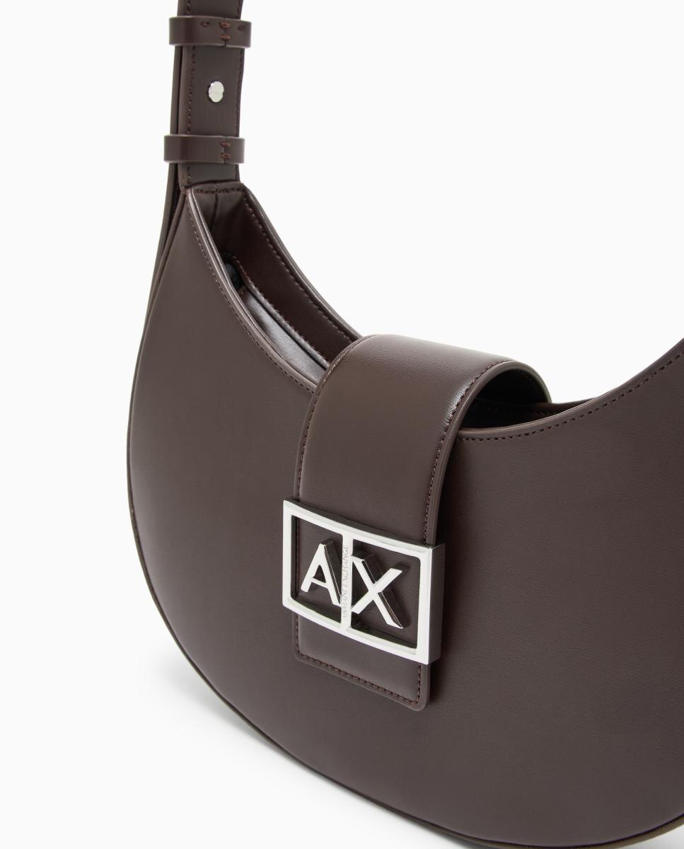 Mala Hobo Pequena com Fivela de Logótipo Castanho-3