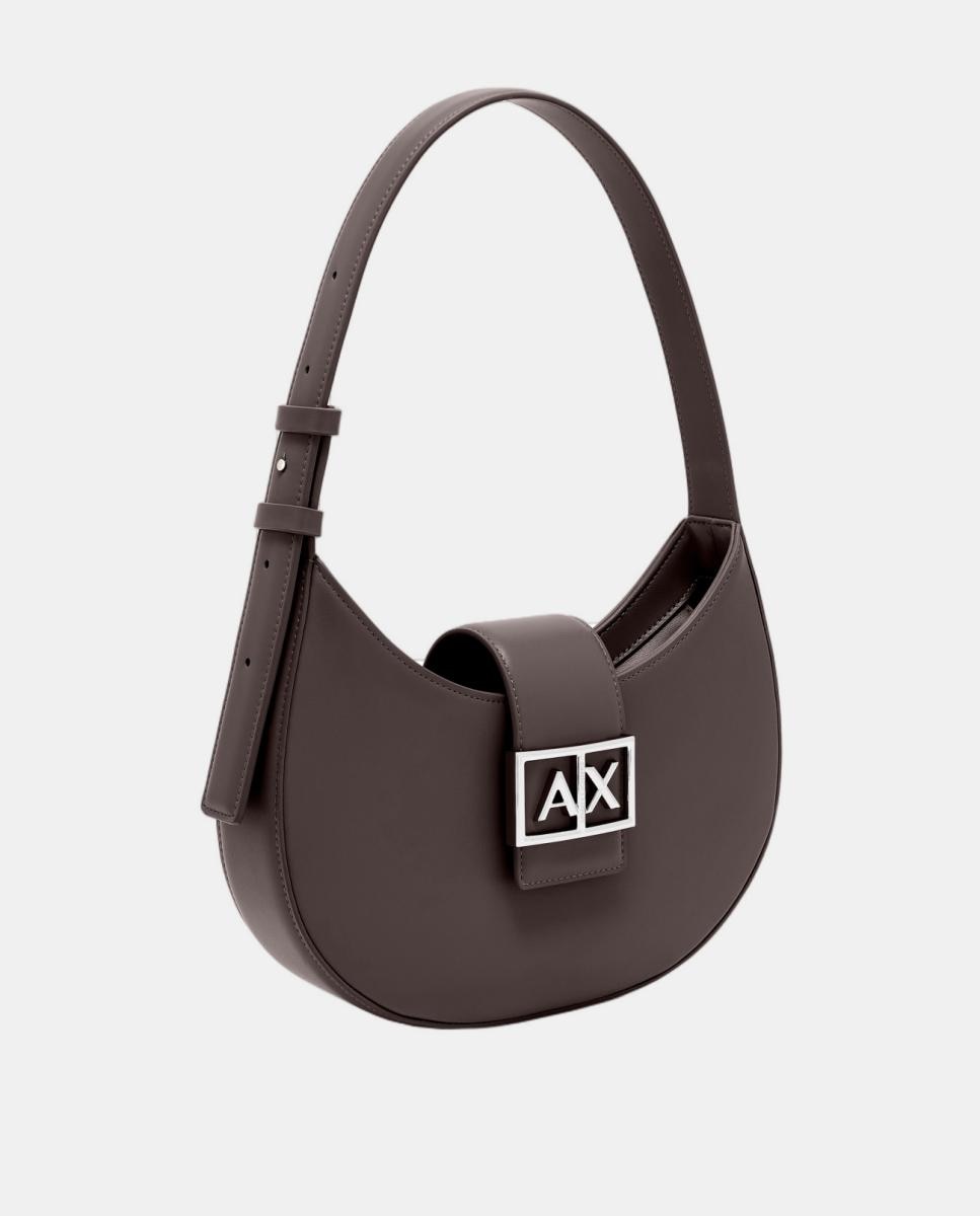 Mala Hobo Pequena com Fivela de Logótipo Castanho-4