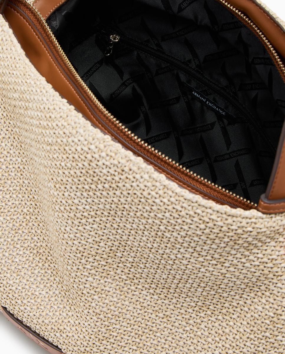 Mala "Alice" Shopper com Efeito de Ráfia Castanho-7