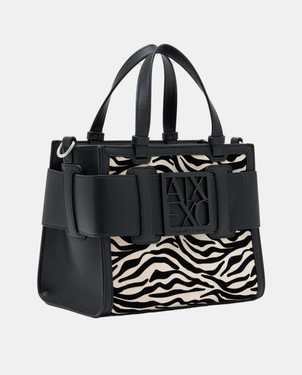 Mala Tote com Estampado Animal de Zebra com Logótipo AX Multicolor-2
