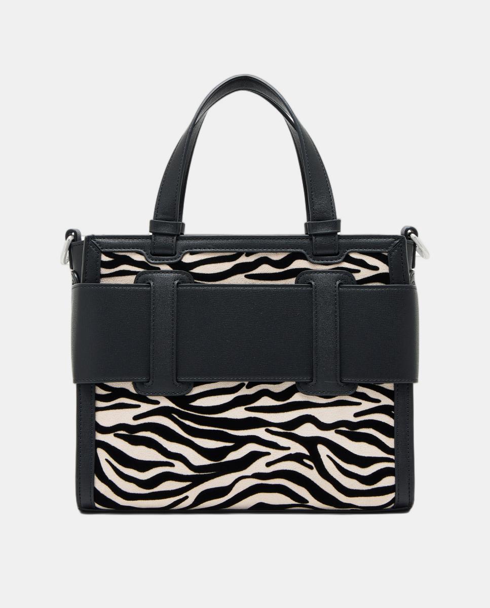 Mala Tote com Estampado Animal de Zebra com Logótipo AX Multicolor-3