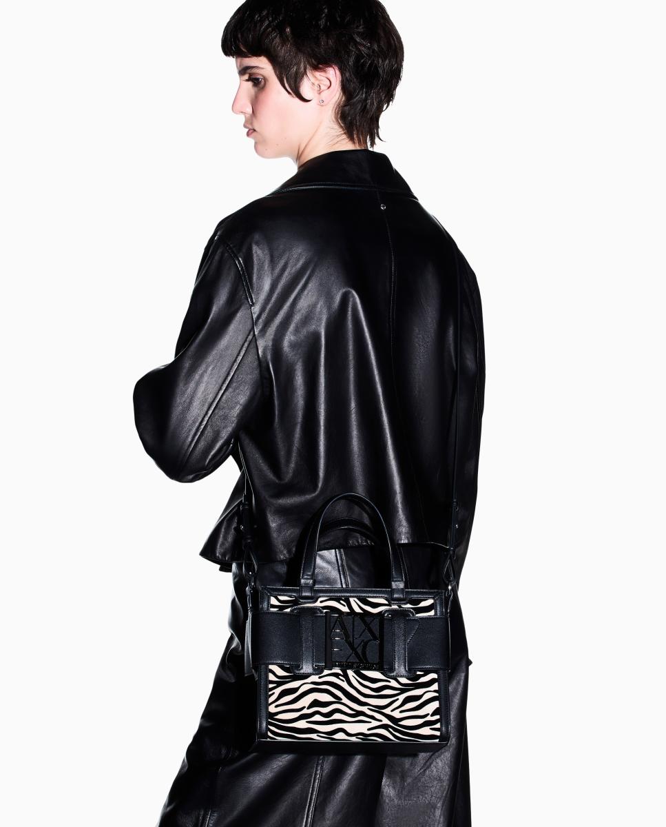 Mala Tote com Estampado Animal de Zebra com Logótipo AX Multicolor-5