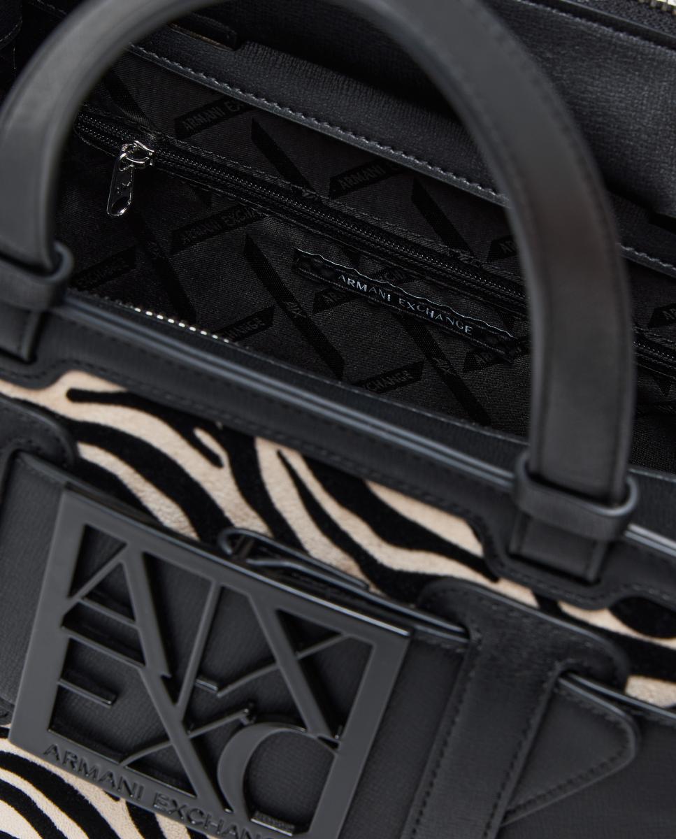 Mala Tote com Estampado Animal de Zebra com Logótipo AX Multicolor-6
