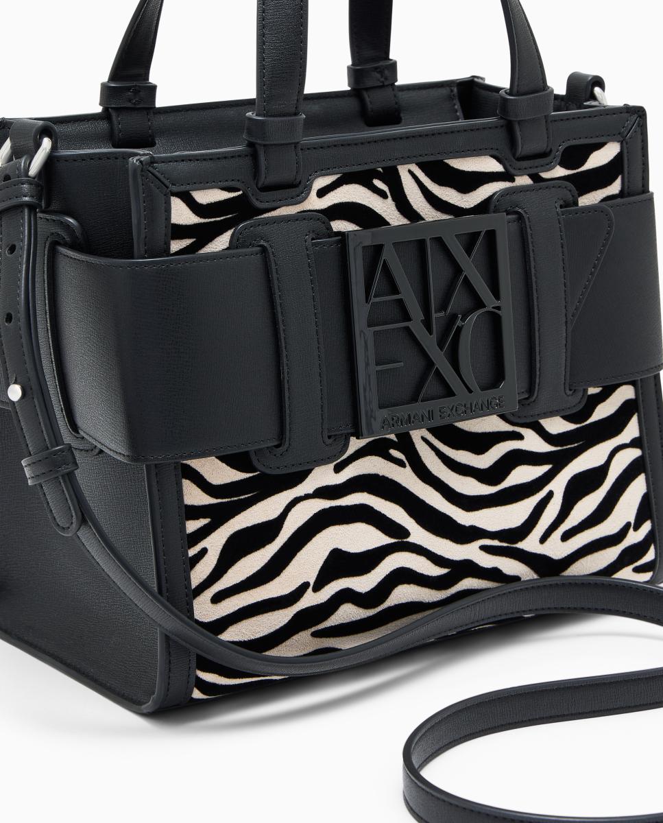 Mala Tote com Estampado Animal de Zebra com Logótipo AX Multicolor-7
