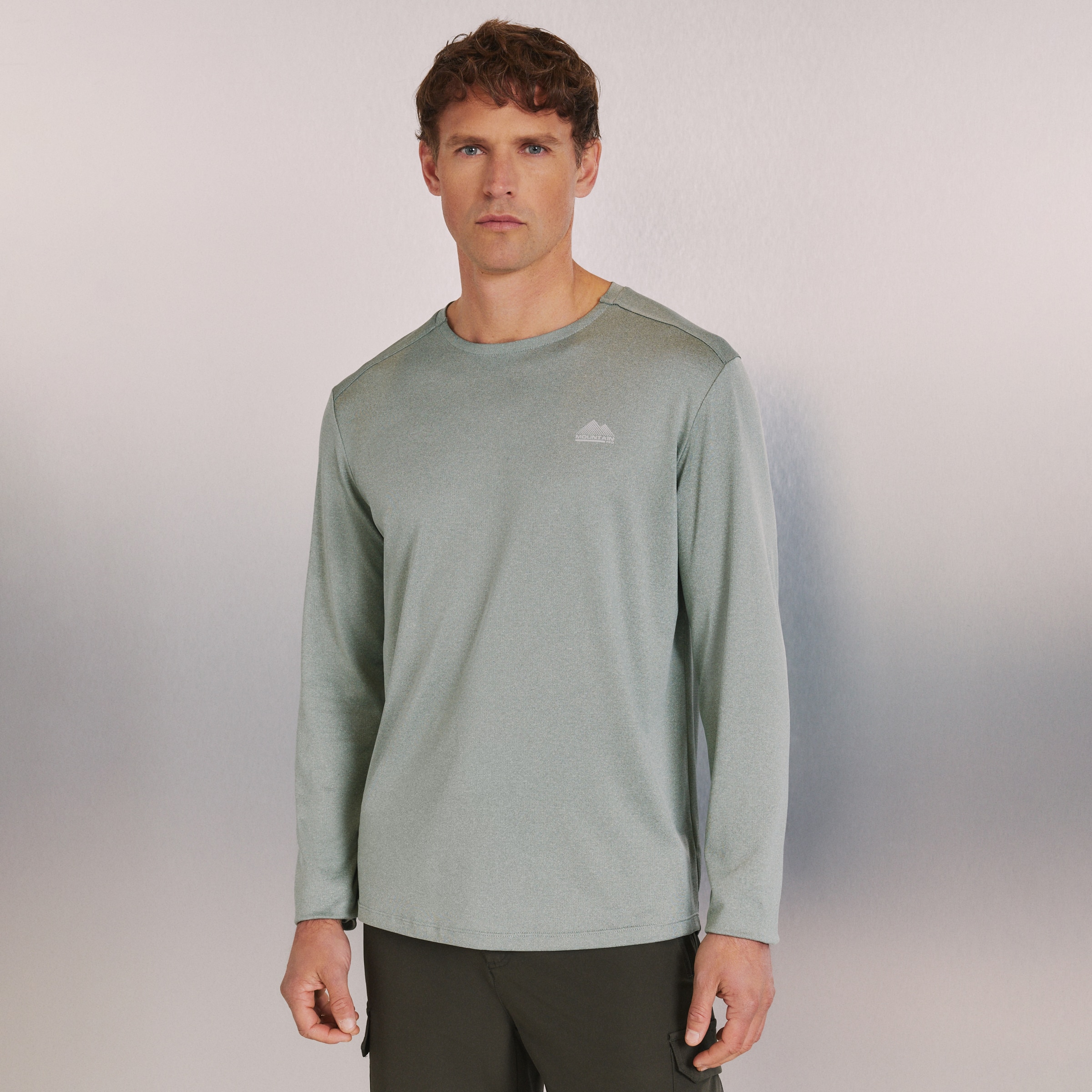 Camisola de Manga Comprida de Montanha de Homem Verde-claro-4