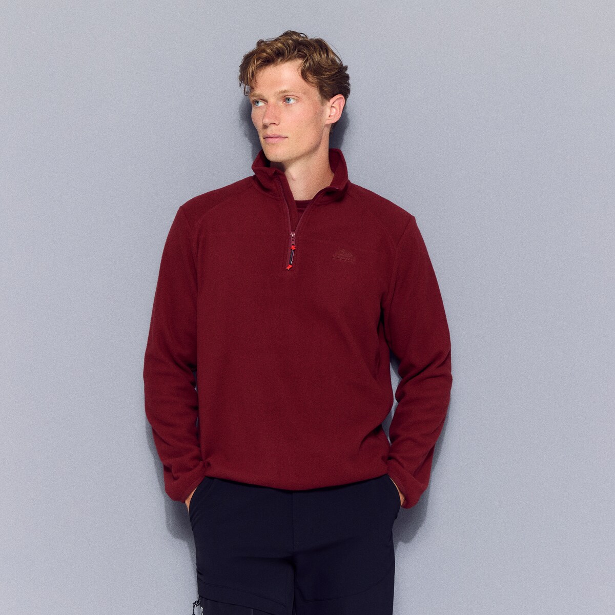 Micro Polar de 1/2 Fecho de Correr de Montanha para Homem Vermelho-2