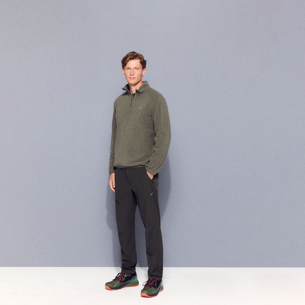 Micro Polar de 1/2 Fecho de Correr de Montanha para Homem Verde-2