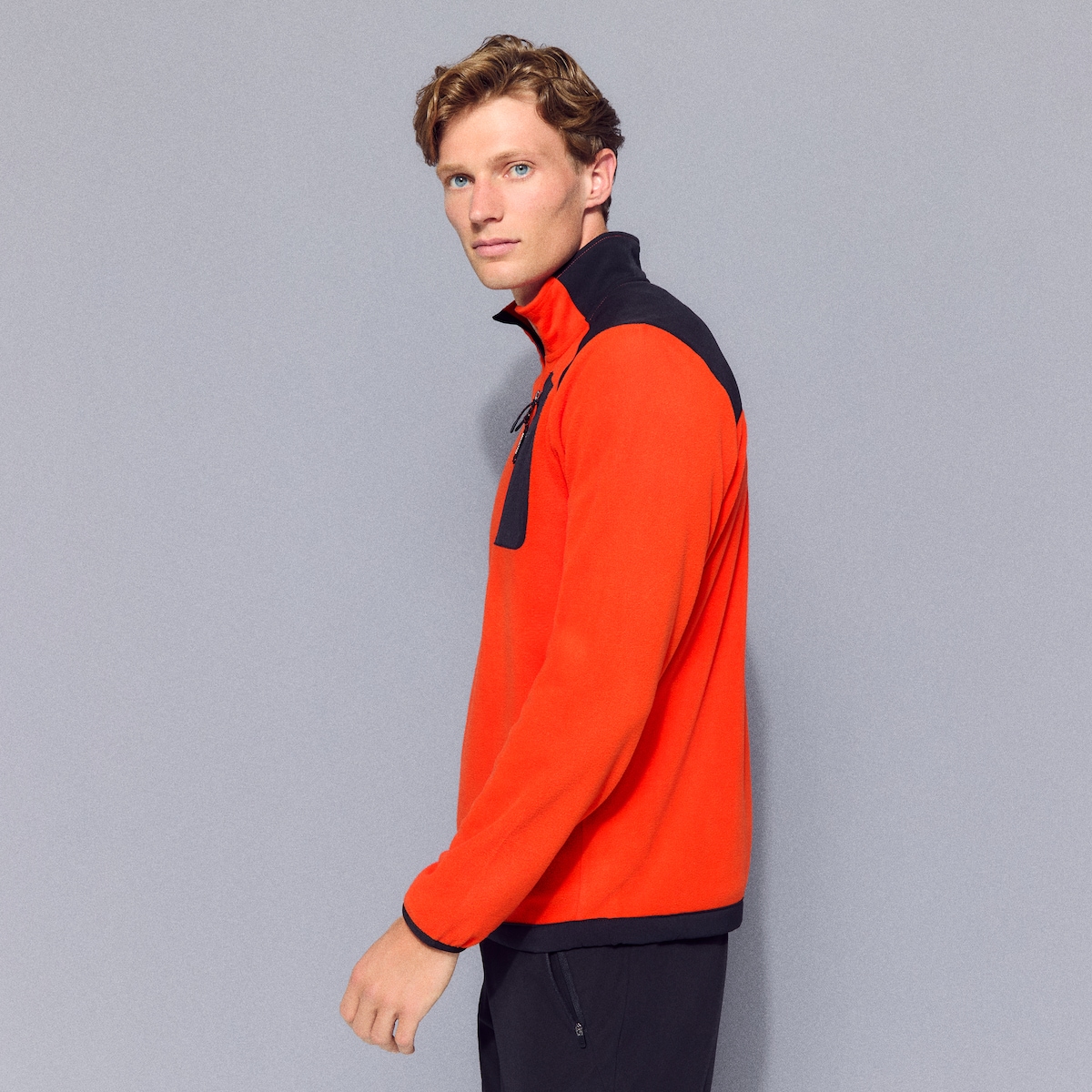 Micro Polar de 1/2 Fecho de Correr de Montanha para Homem Laranja-2