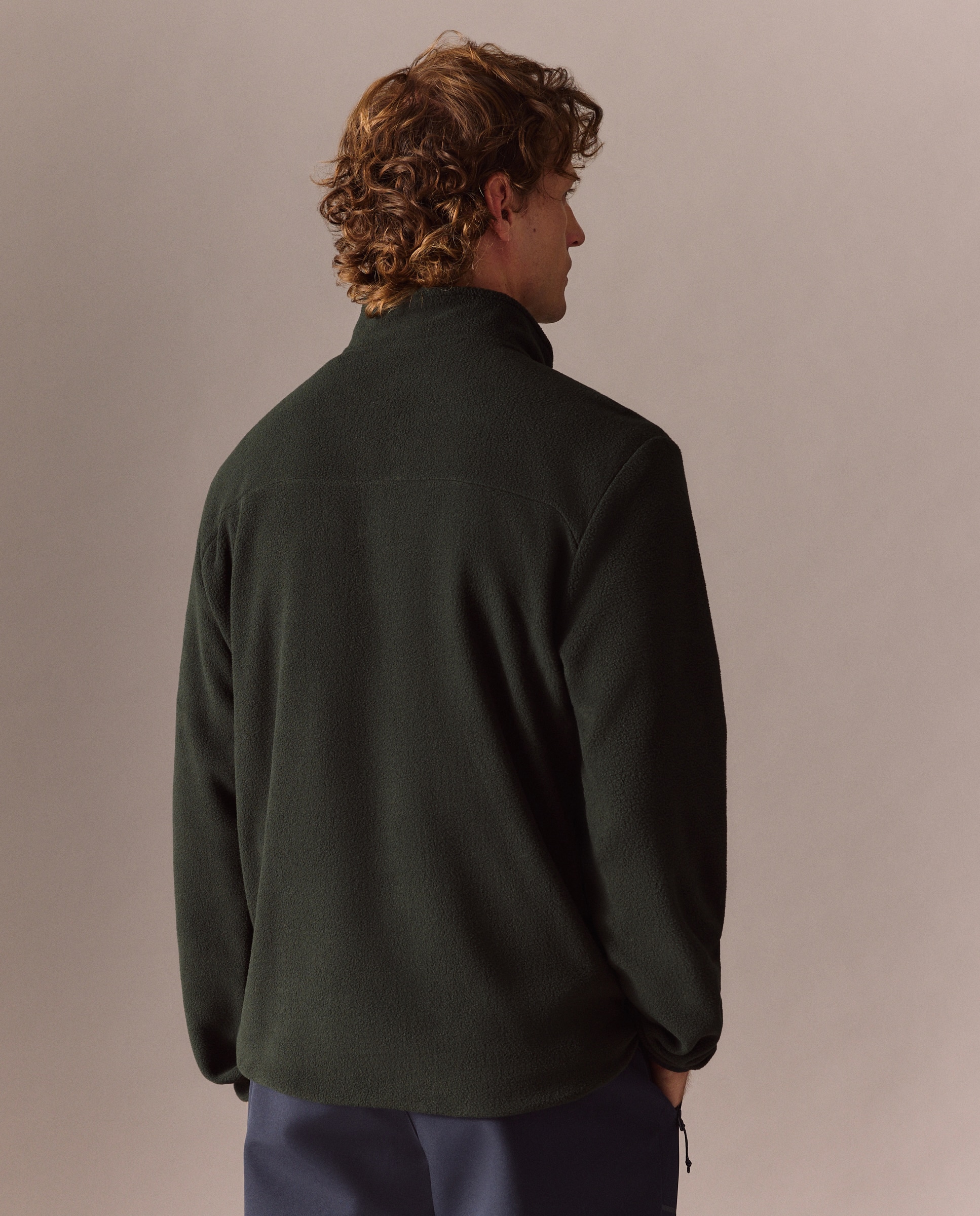 Micro Polar de 1/2 Fecho de Correr de Montanha para Homem Verde-3
