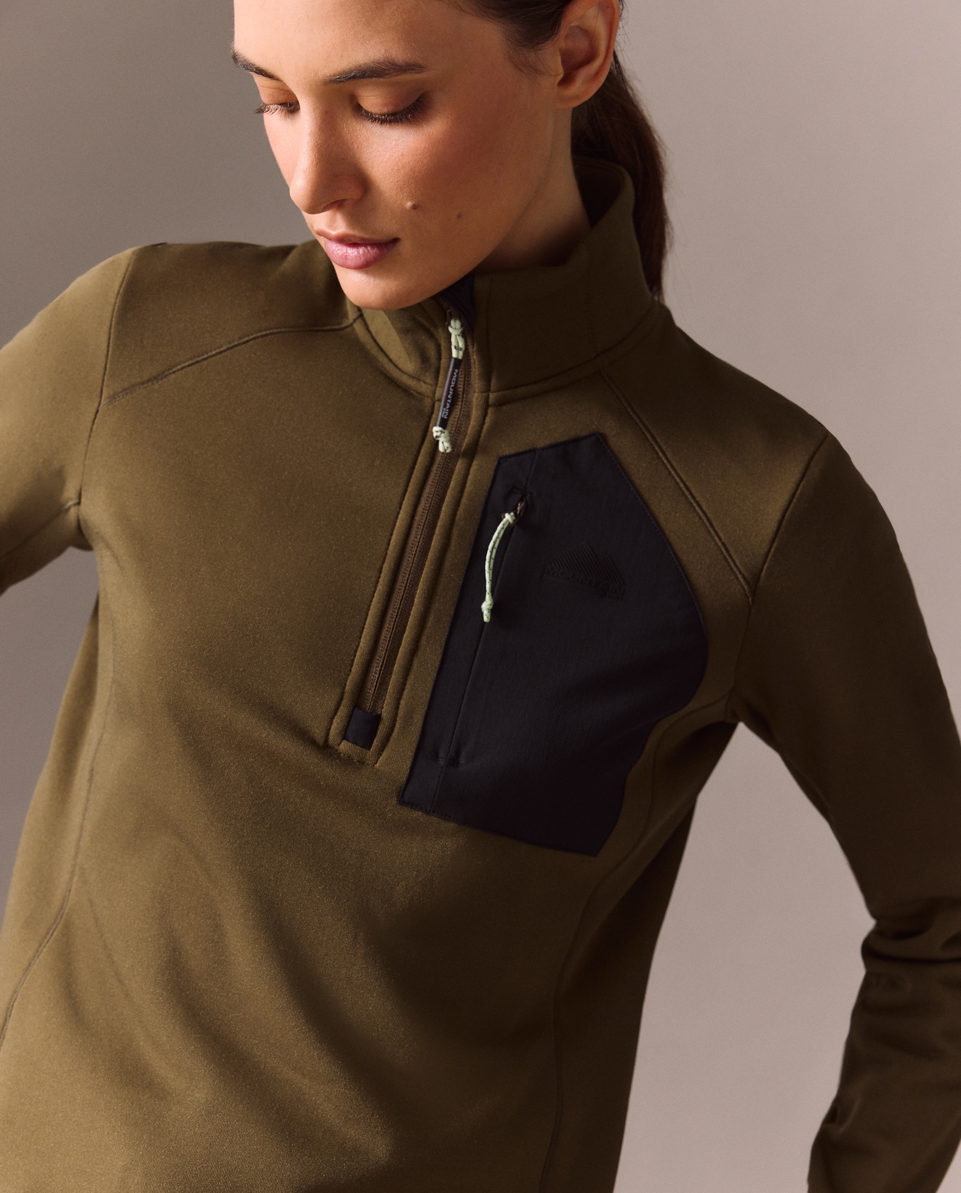 Micro Polar de 1/2 Fecho de Correr de Montanha para Mulher Verde-4