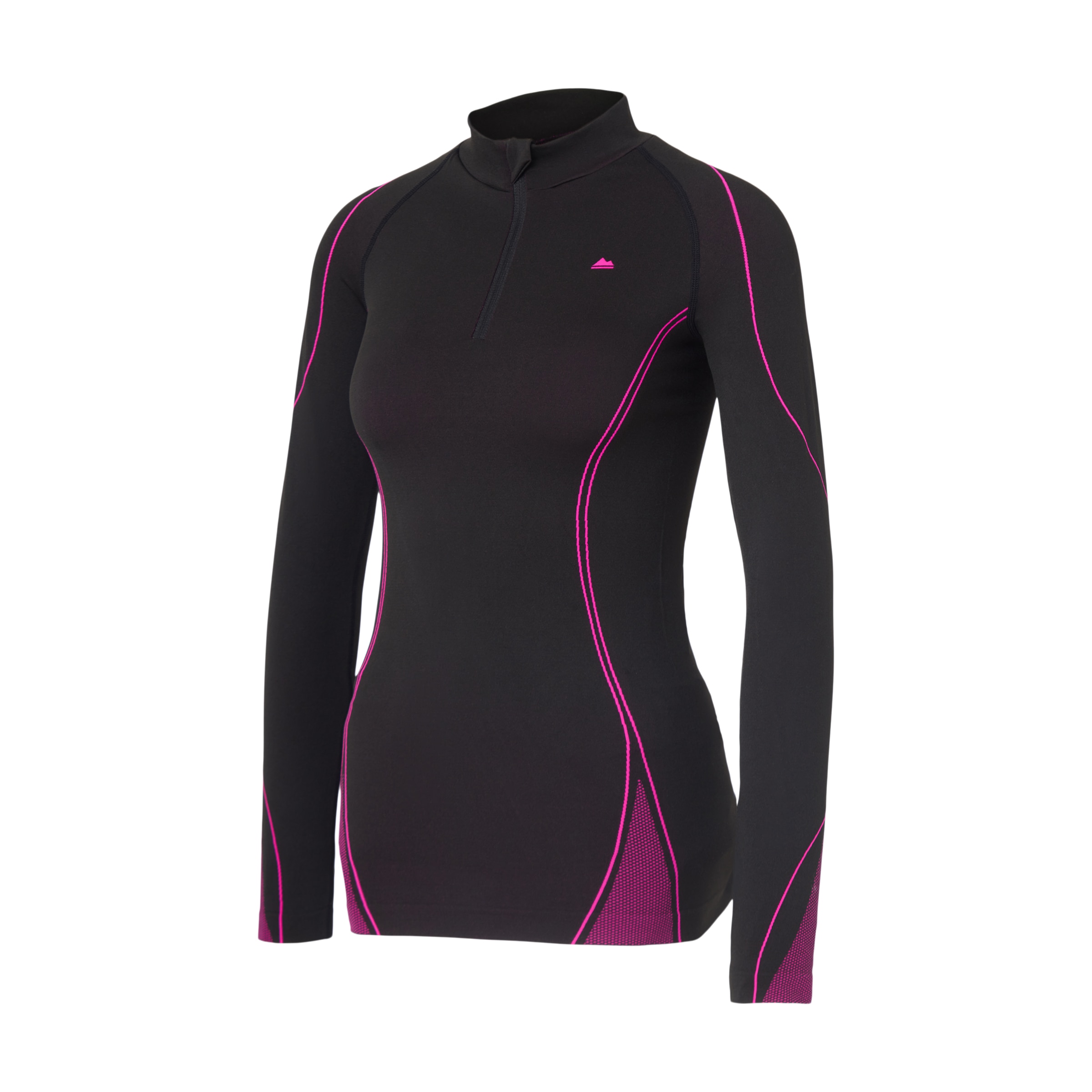Camisola Interior Térmica de Montanha de Mulher com Meio Fecho de Correr Preto-4