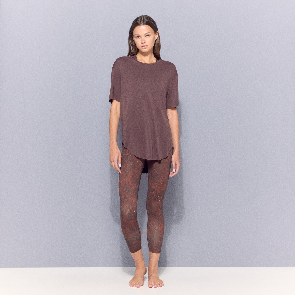 T-shirt de Training de Mulher em Modal com Manga Curta Castanho-2