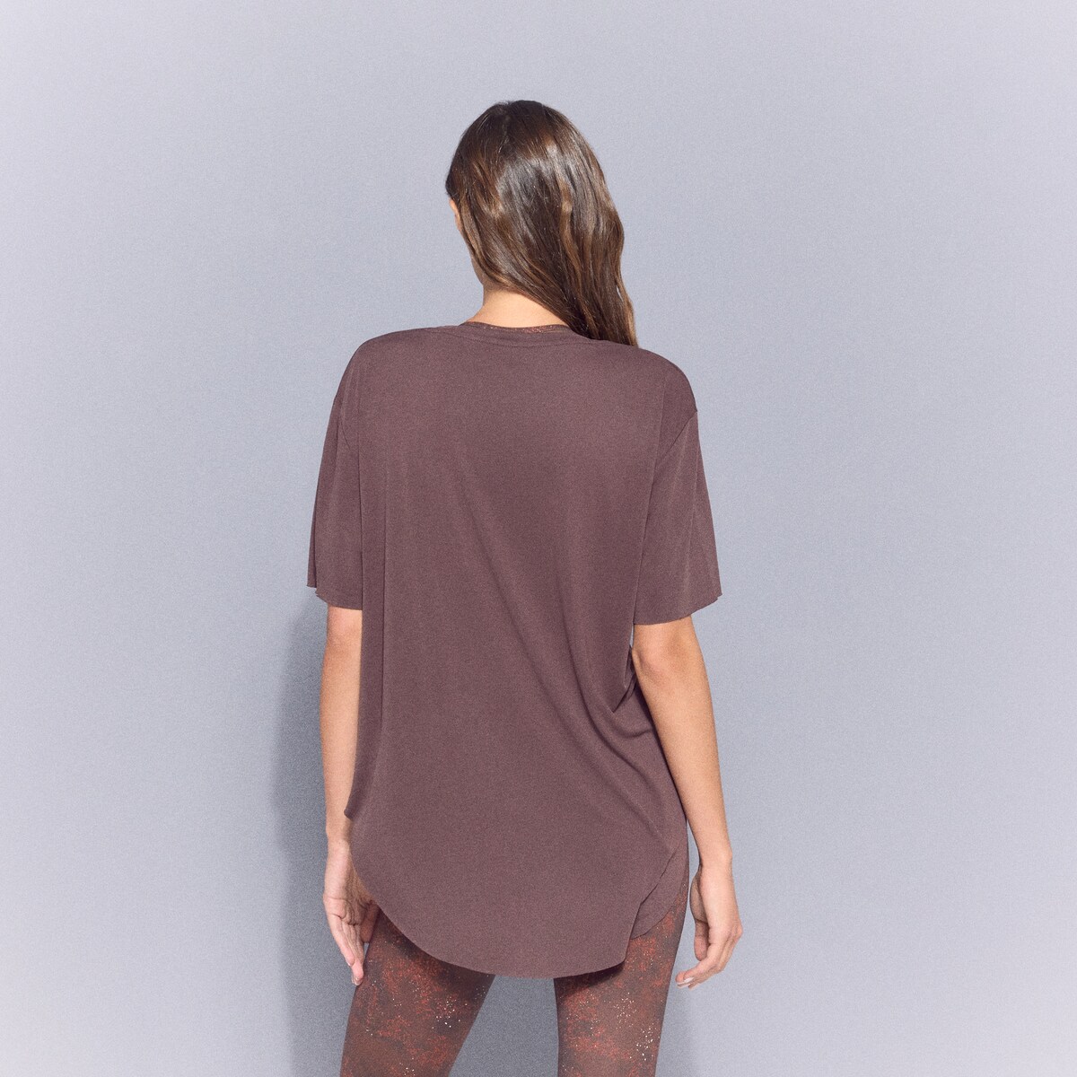 T-shirt de Training de Mulher em Modal com Manga Curta Castanho-3
