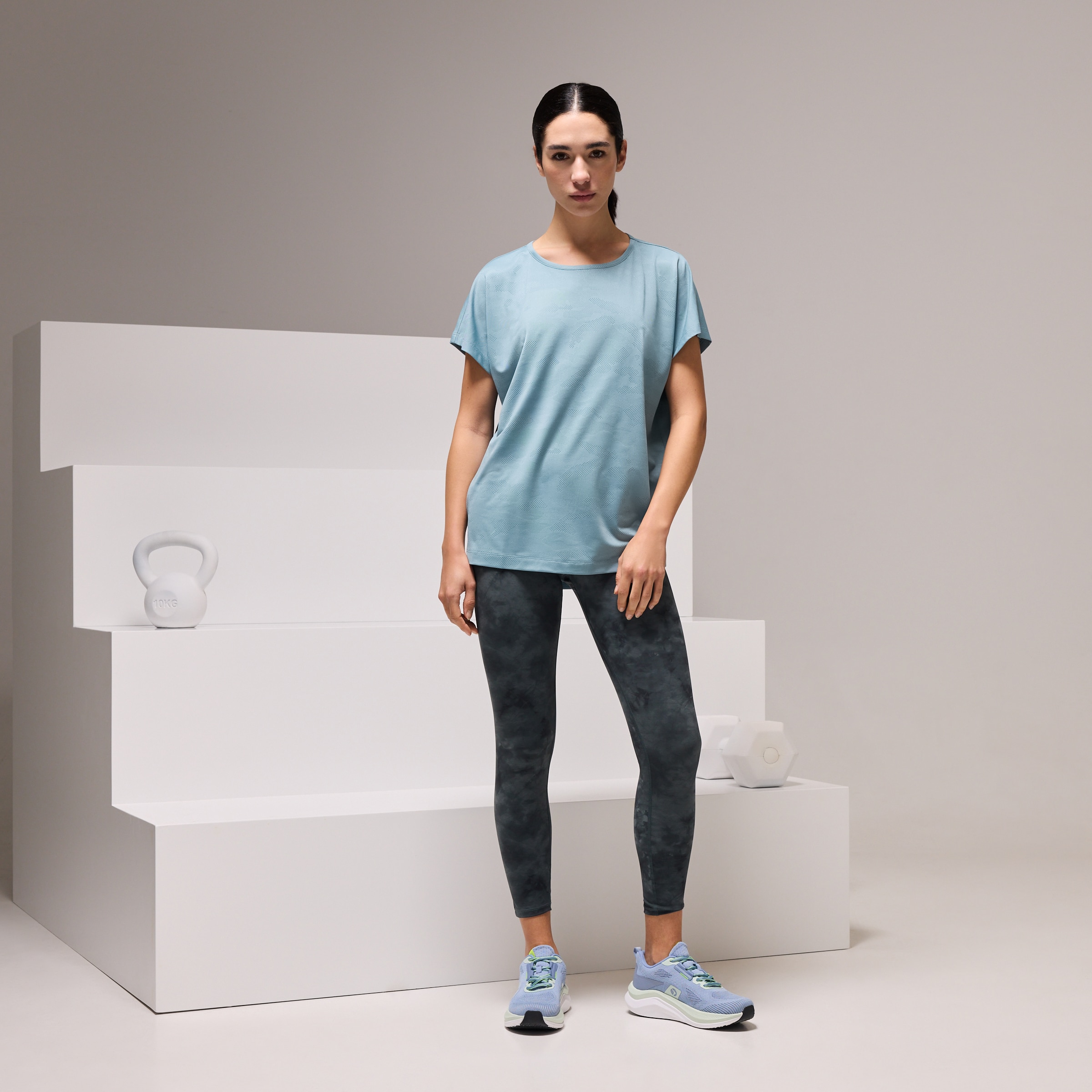 T-shirt de Training de Mulher com Jacquard e Manga Curta Índigo-2