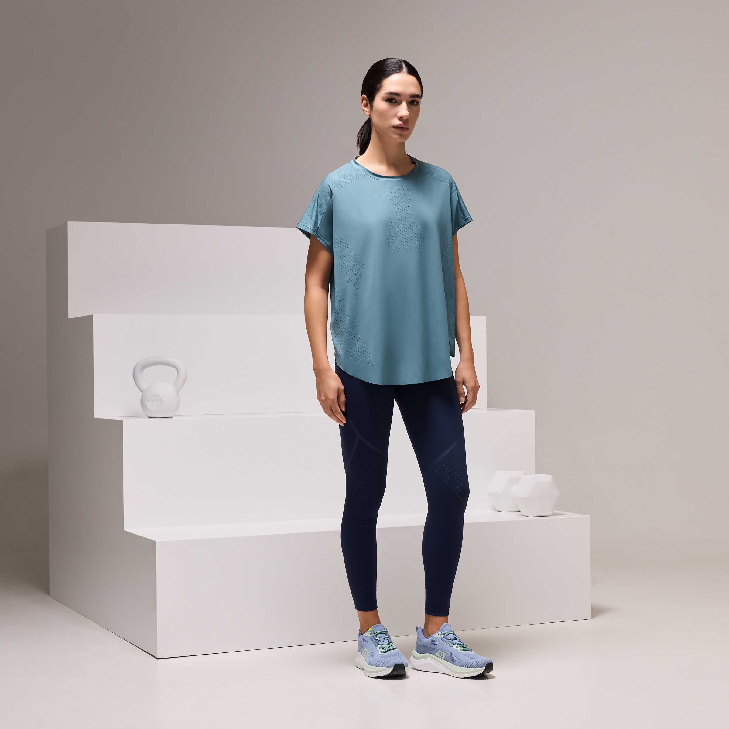 T-shirt de Training de Mulher com Manga Curta Micro Perfurada Azul pálido-2