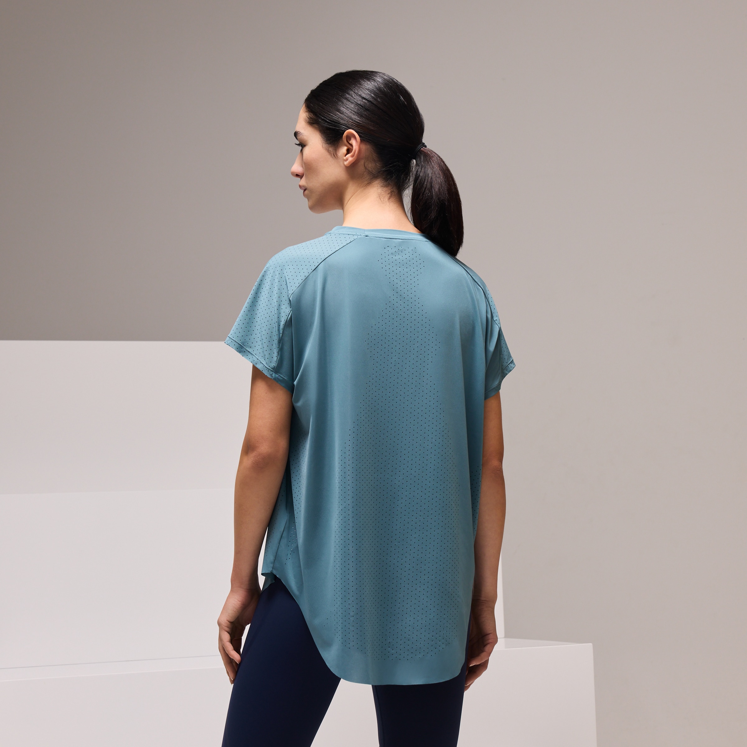 T-shirt de Training de Mulher com Manga Curta Micro Perfurada Azul pálido-3