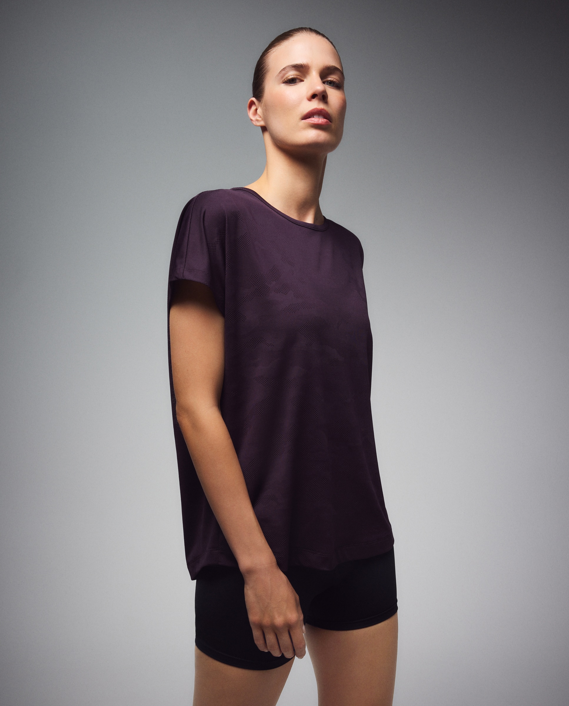 Camiseta jacquard de manga corta training de mujer Boomerang - 291 Berenjena 291 Berenjena-4