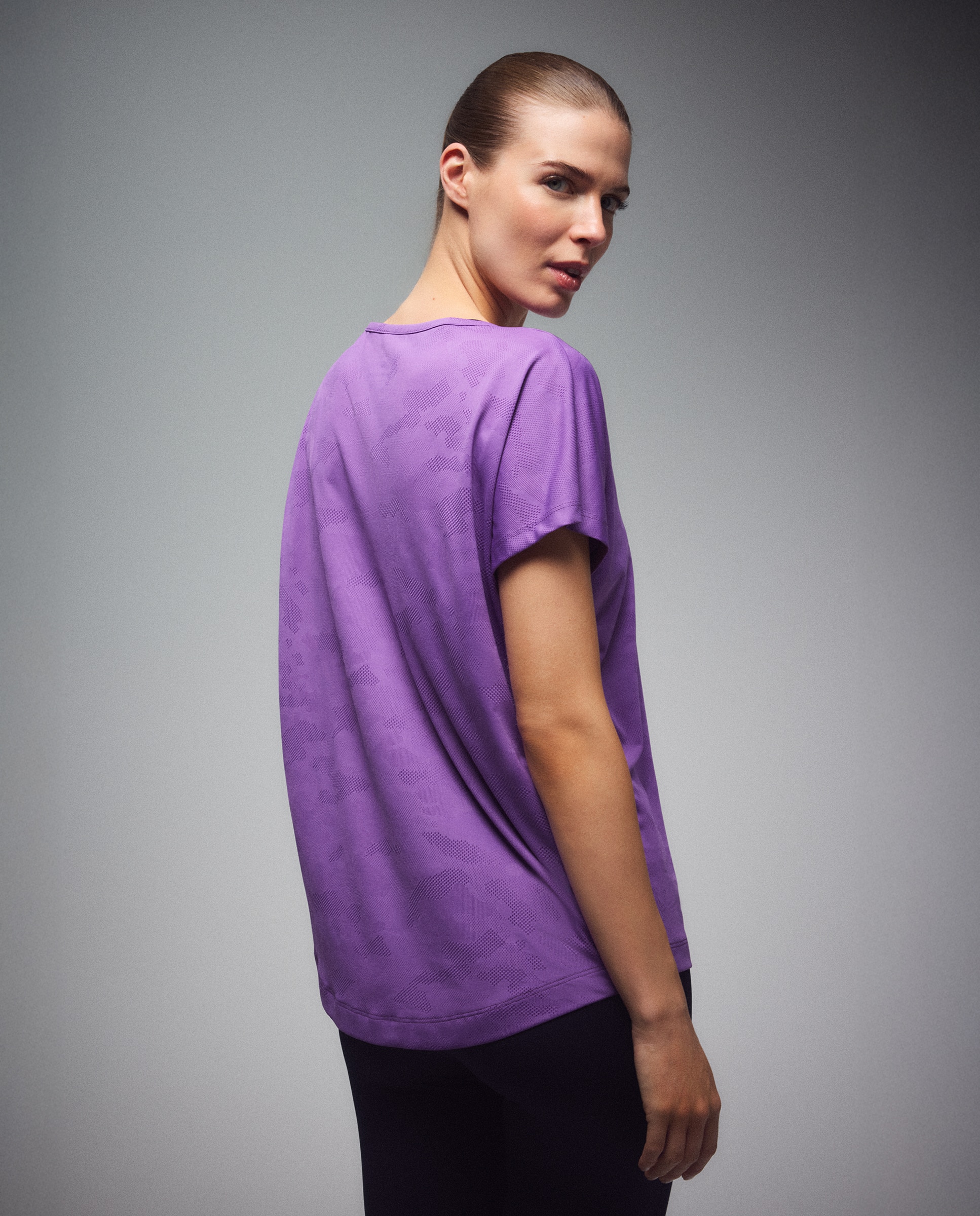 Camiseta jacquard de manga corta training de mujer Boomerang - Morado Morado-3