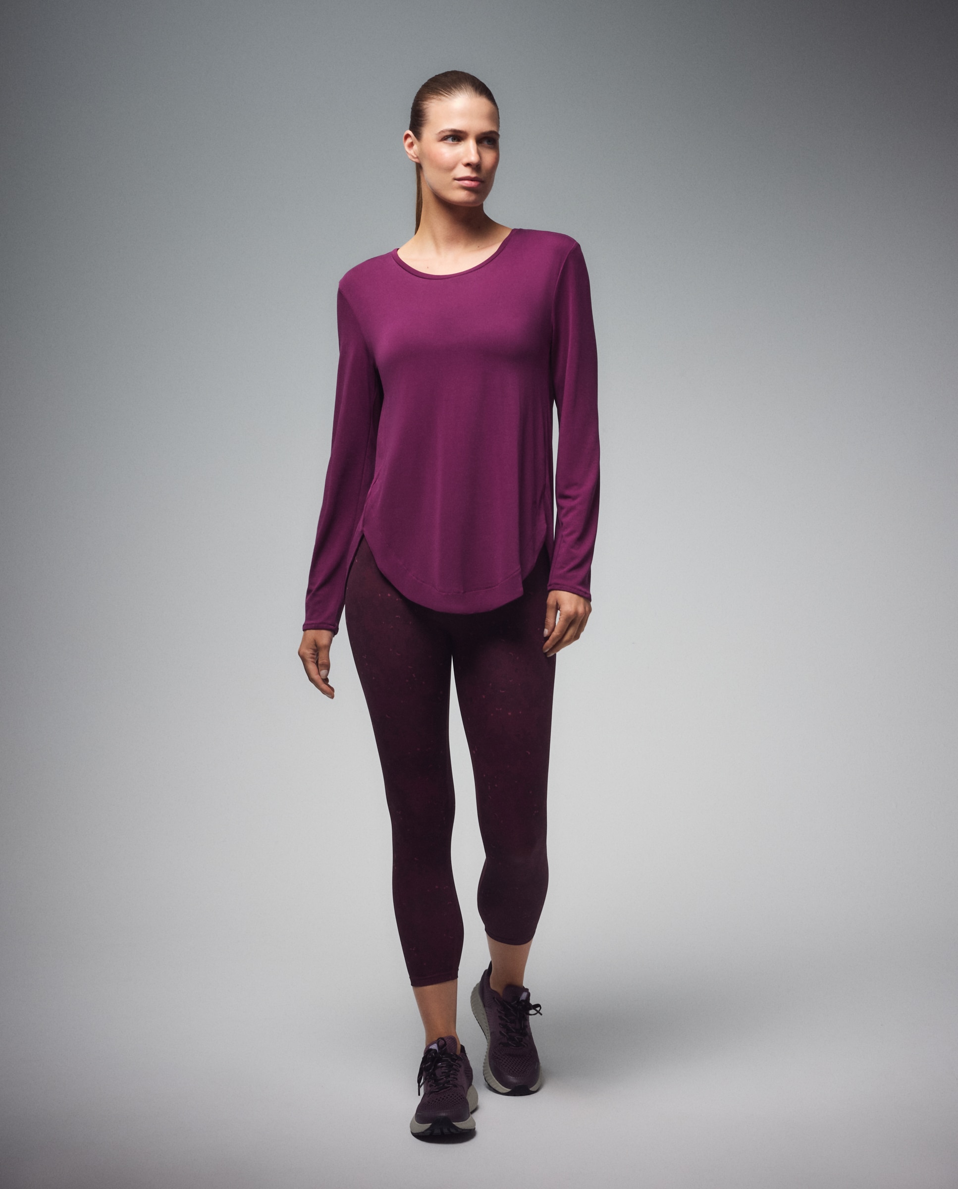 Camisola de Training de Modal de Mulher com Manga Comprida Bordeaux-2