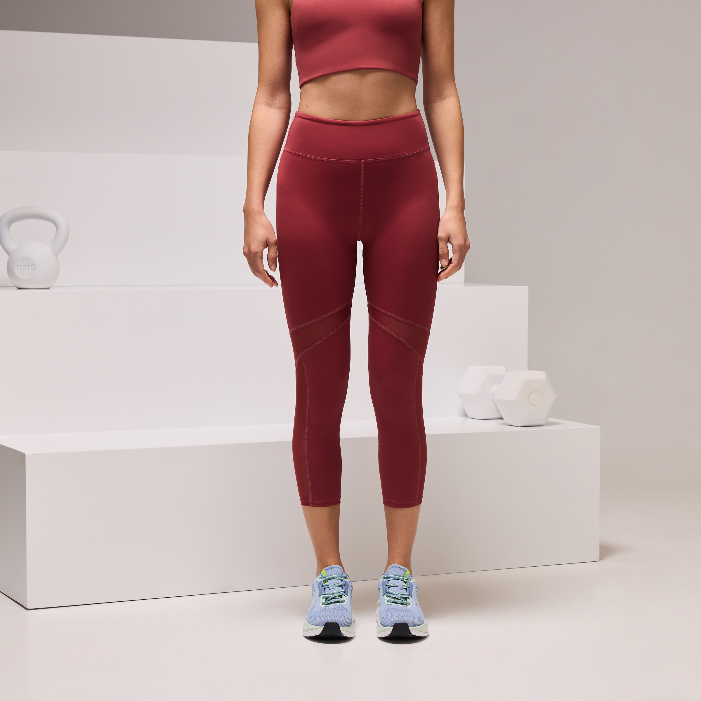 Leggings 7/8 de Training de Mulher com Mesh Terracota-2