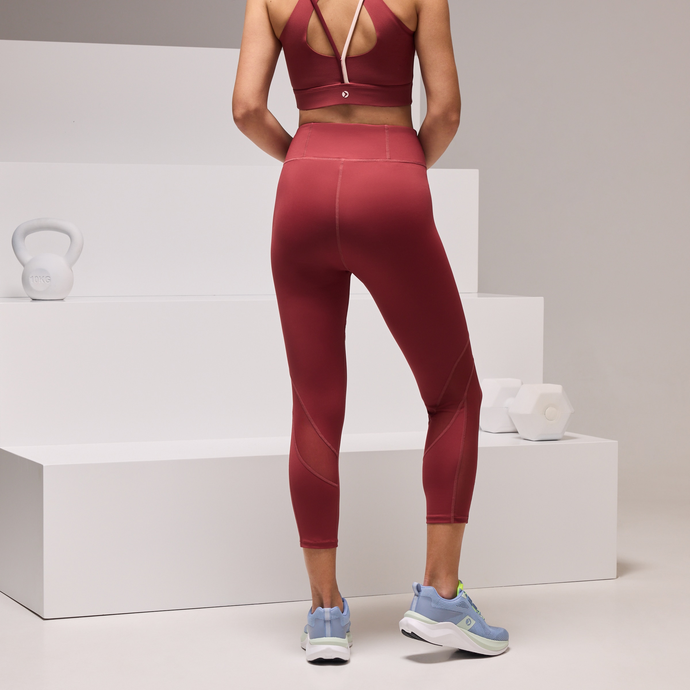Leggings 7/8 de Training de Mulher com Mesh Terracota-3