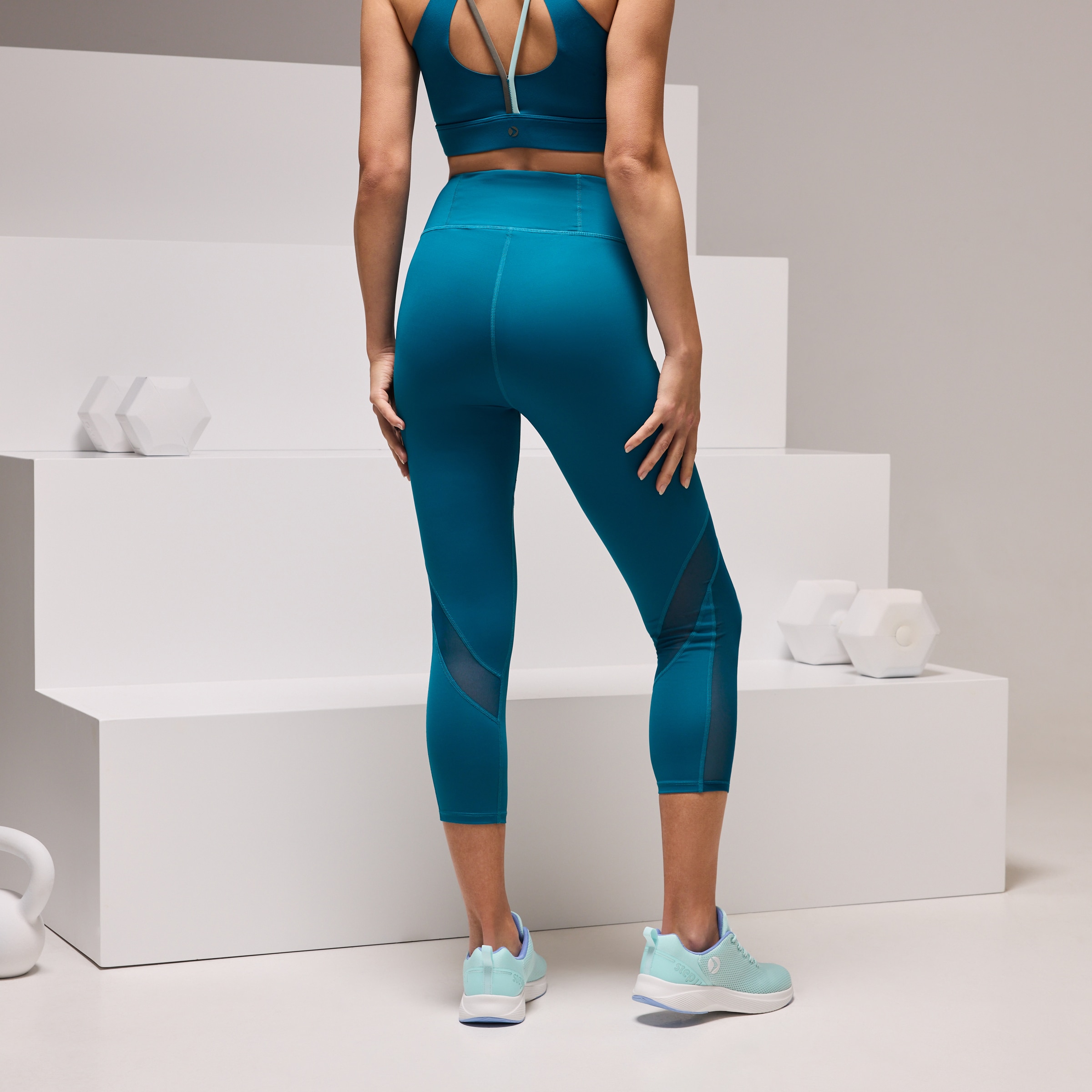 Leggings 7/8 de Training de Mulher com Mesh Turquesa-3