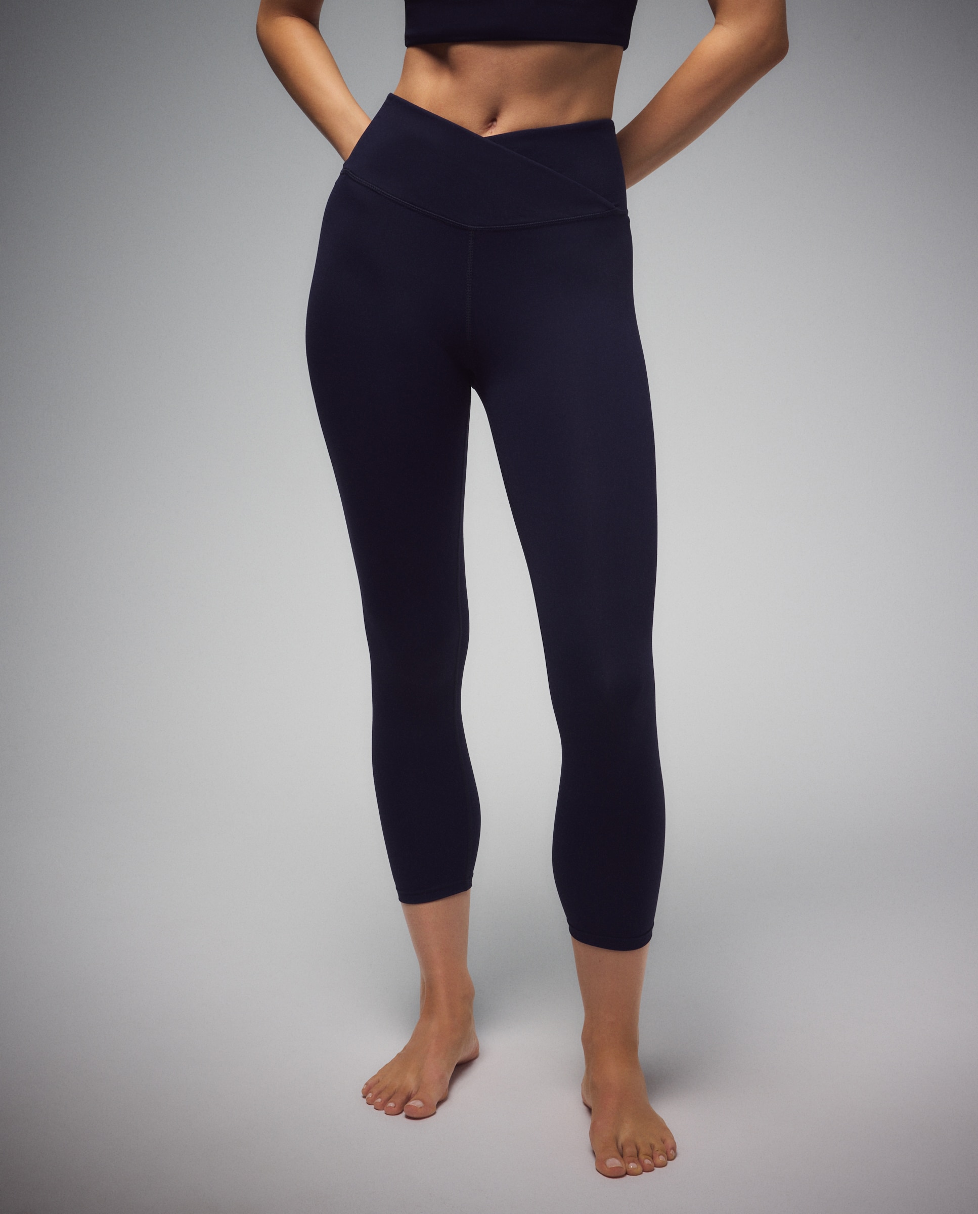 Leggings de Yoga de Mulher com Cintura em V Azul-marinho-2