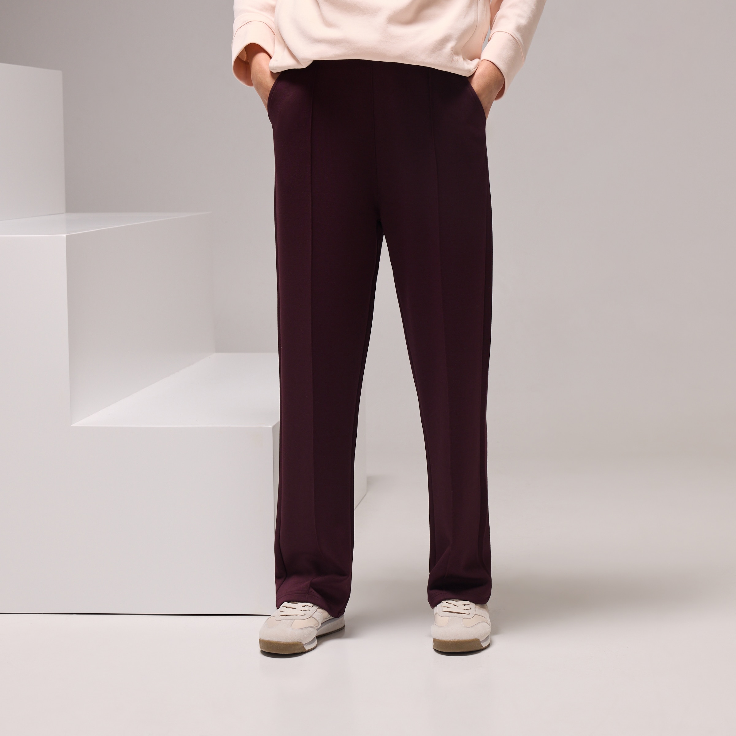 Calças Largas de Modal Sportcasual de Mulher Bordeaux-2