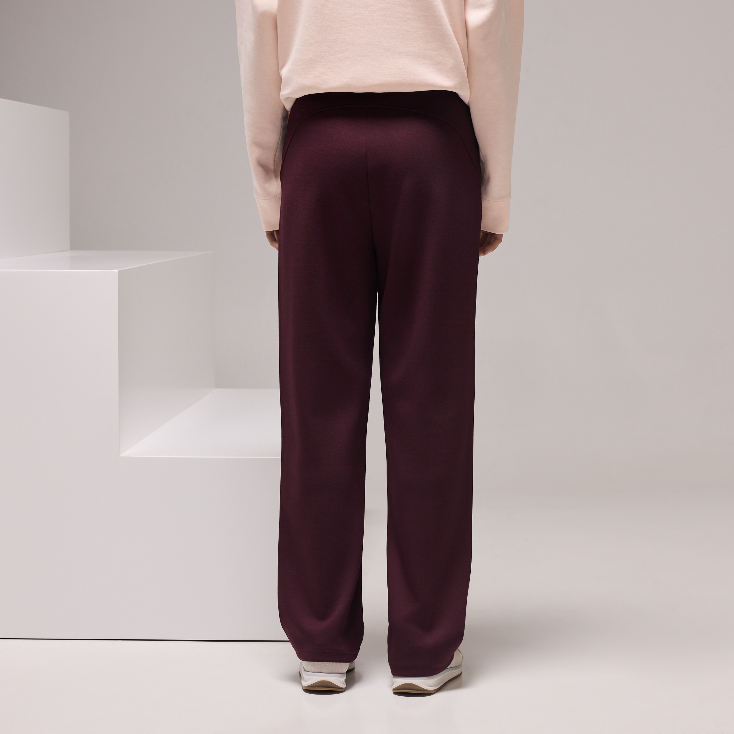 Calças Largas de Modal Sportcasual de Mulher Bordeaux-3