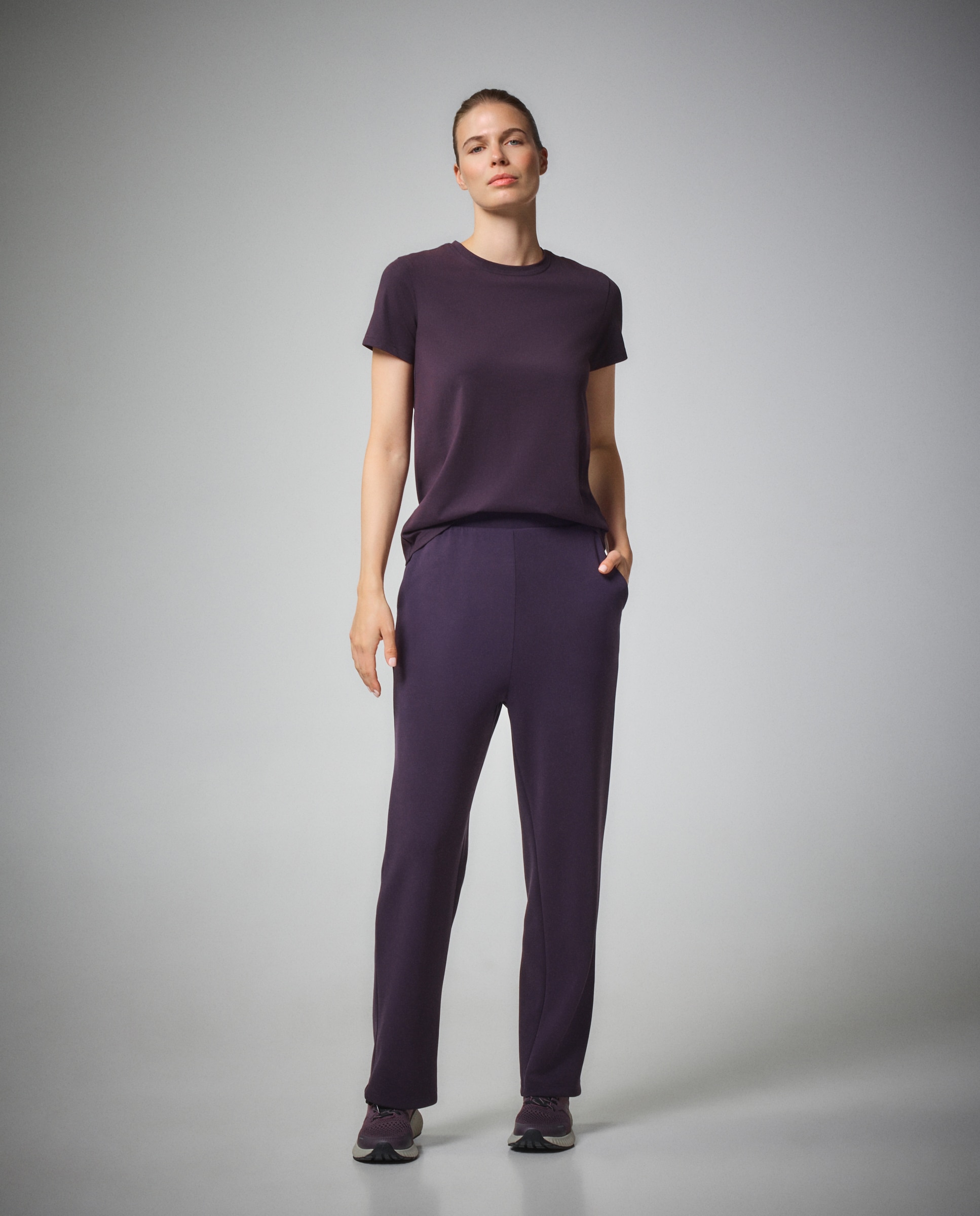 Calças Largas de Modal Sportcasual de Mulher 291 Beringela-1