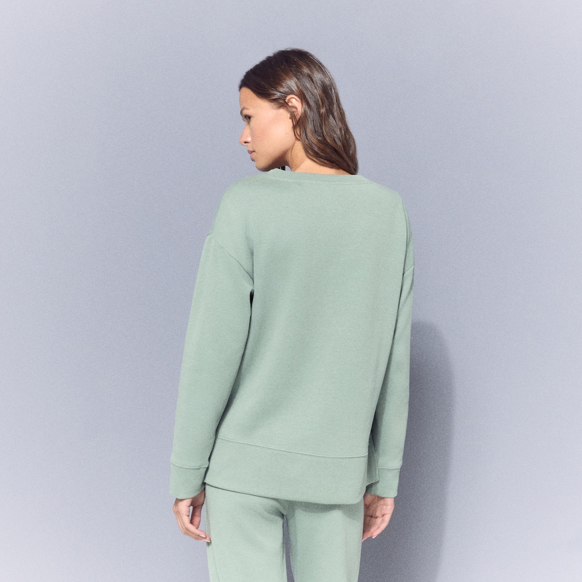 Sweatshirt de Decote Redondo Sportcasual de Mulher Verde-3