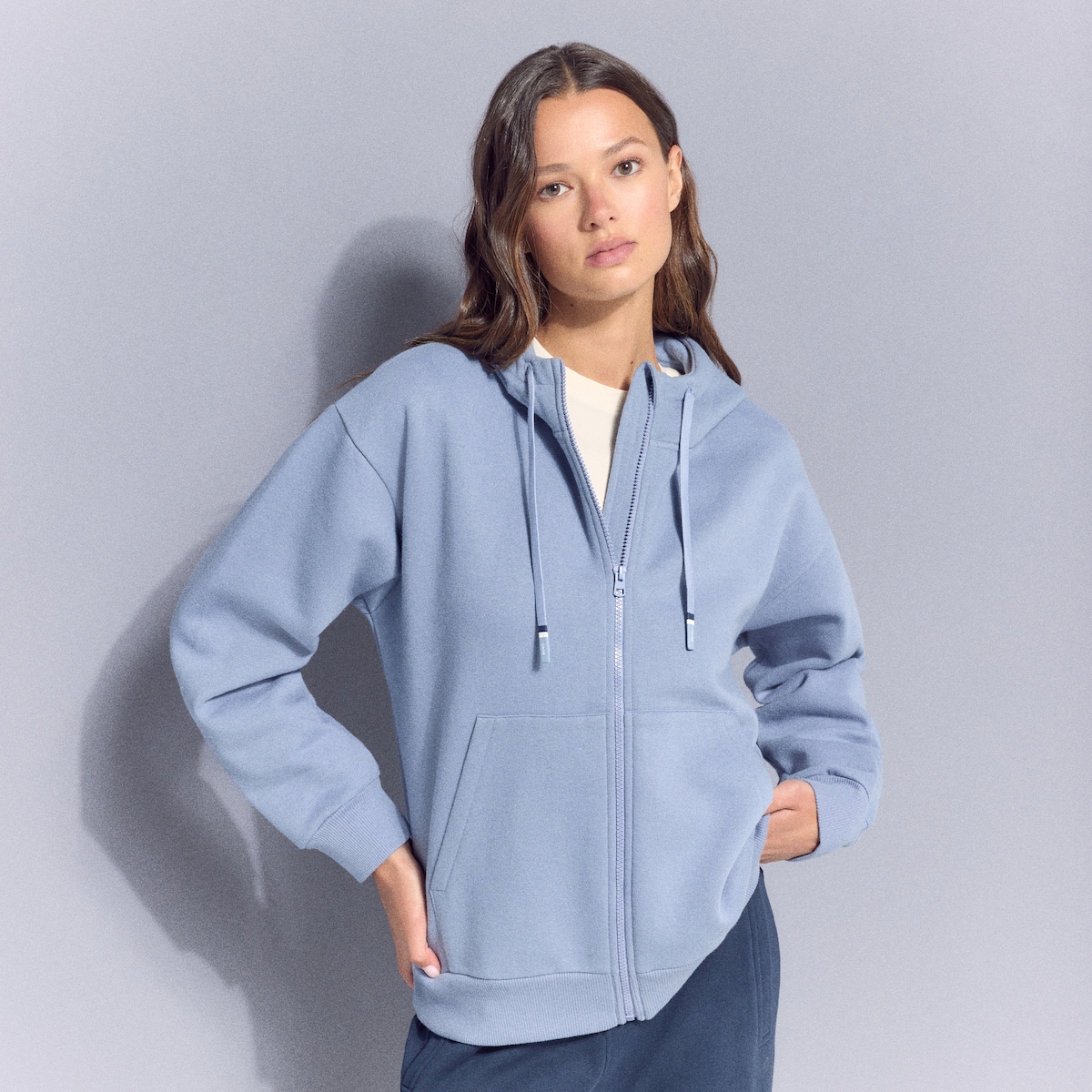 Sweatshirt Aberta Quente com Capuz Sportcasual de Mulher Azul-1