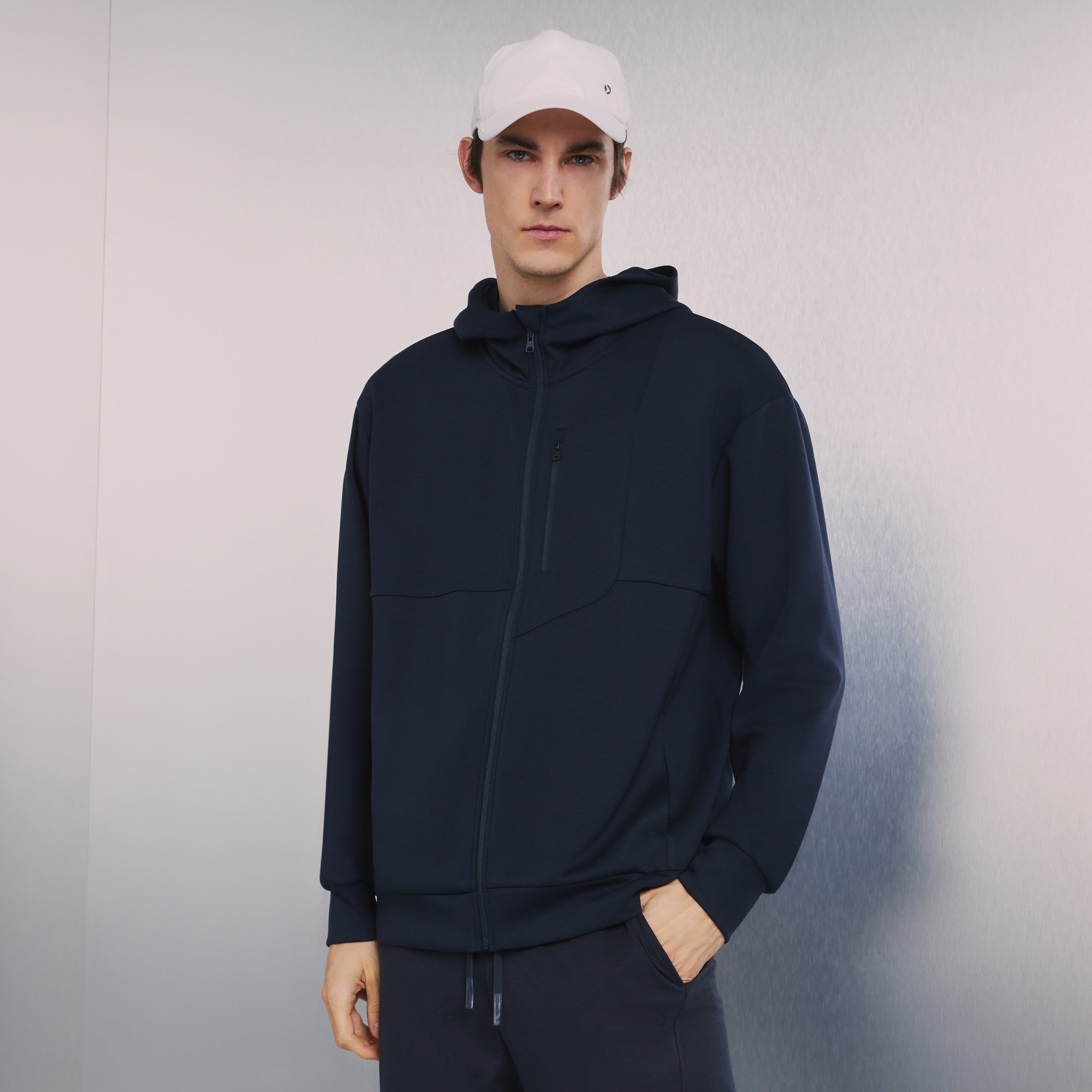 Sweatshirt Aberta de Viscose com Capuz Sportcasual de Homem Azul-marinho-2
