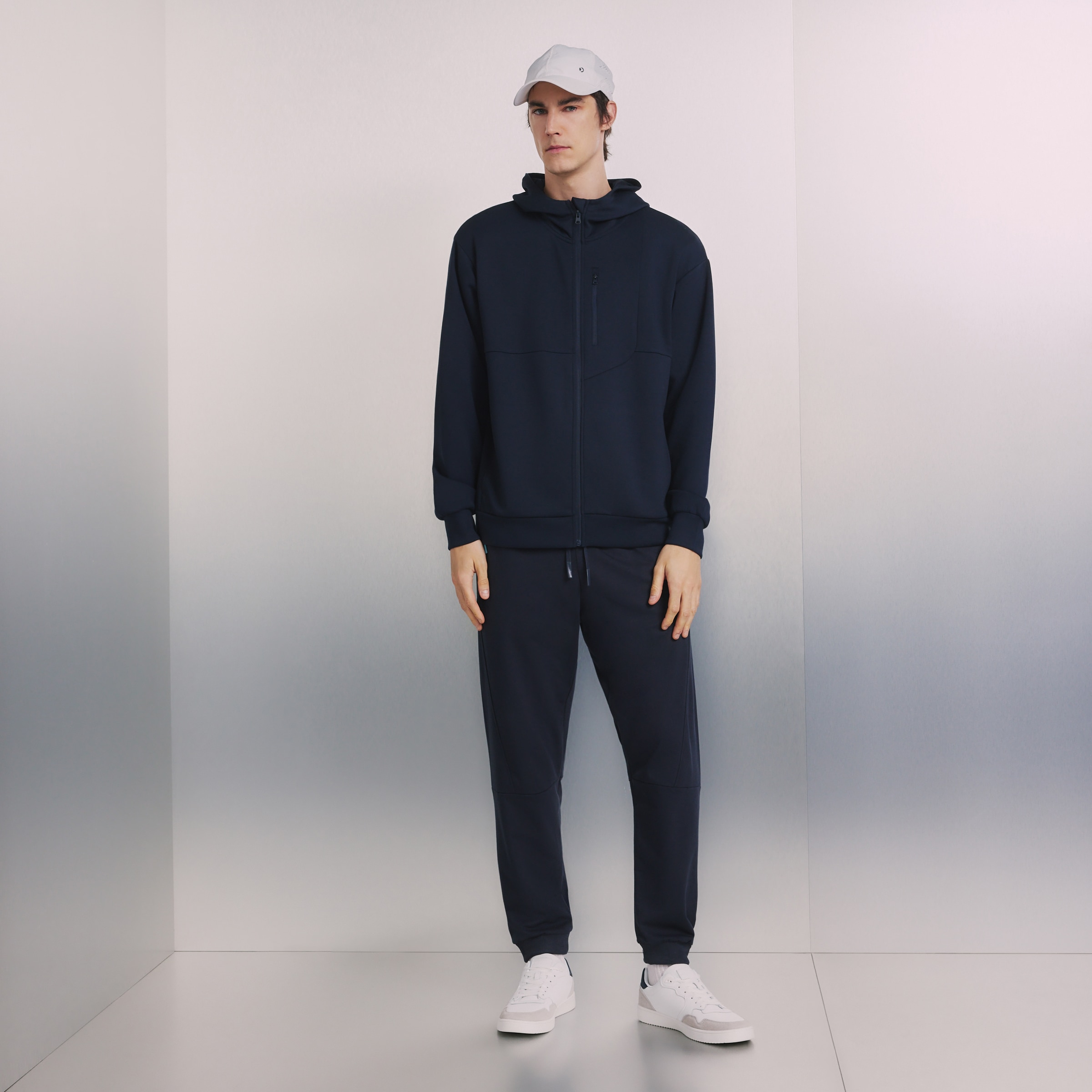 Sweatshirt Aberta de Viscose com Capuz Sportcasual de Homem Azul-marinho-3