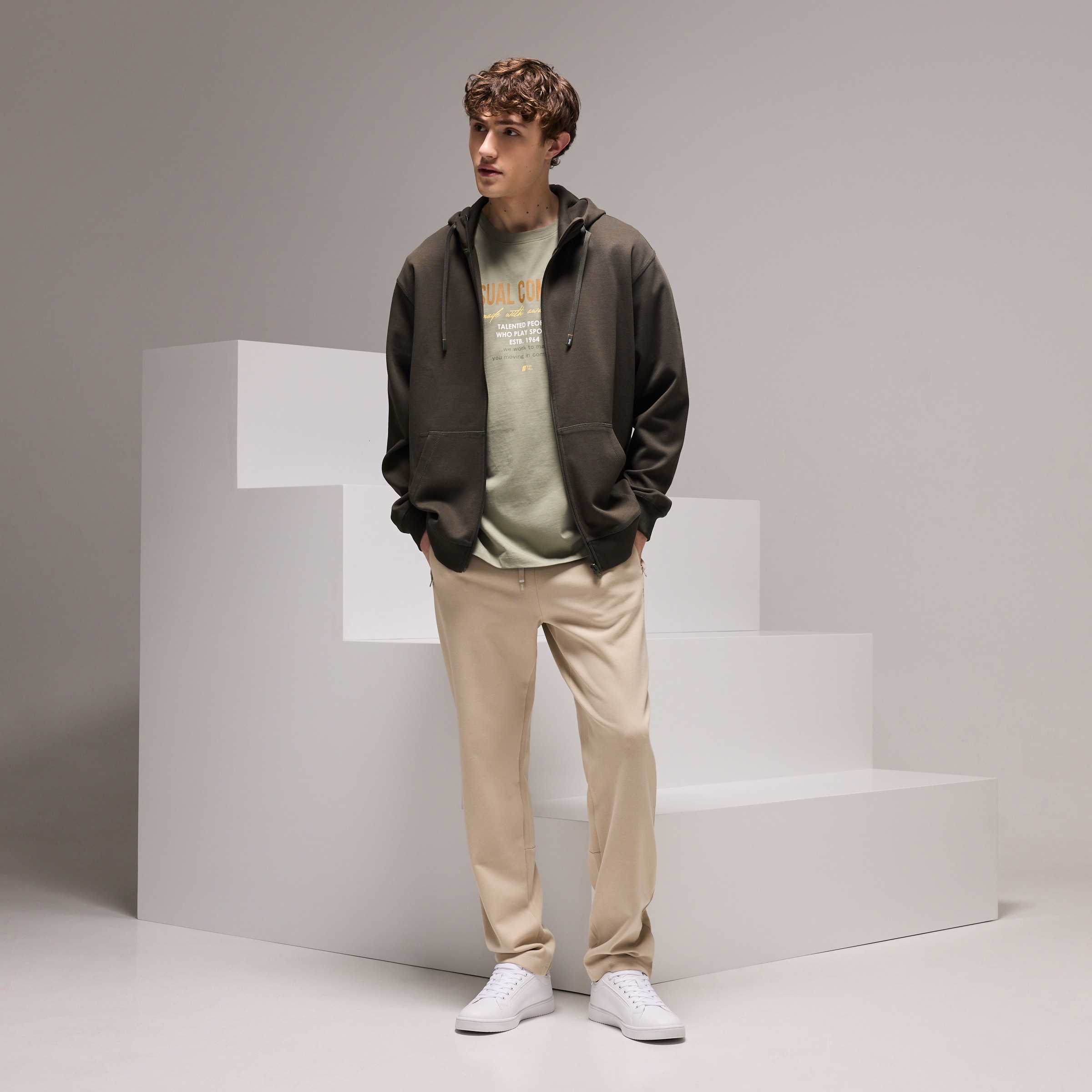 Sweatshirt Aberta com Capuz Sportcasual de Homem Verde-escuro-2