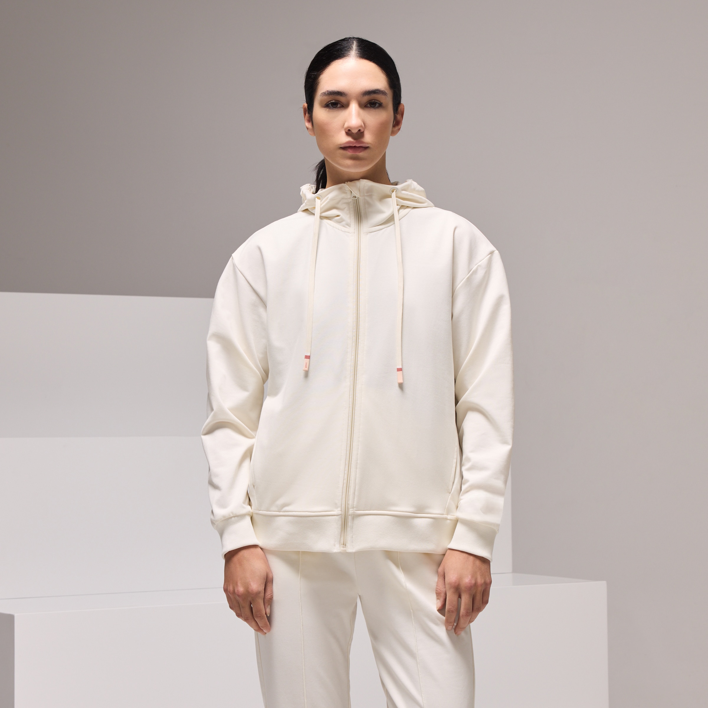 Sweatshirt Hoodie Aberta Sportcasual de Mulher Baunilha-1