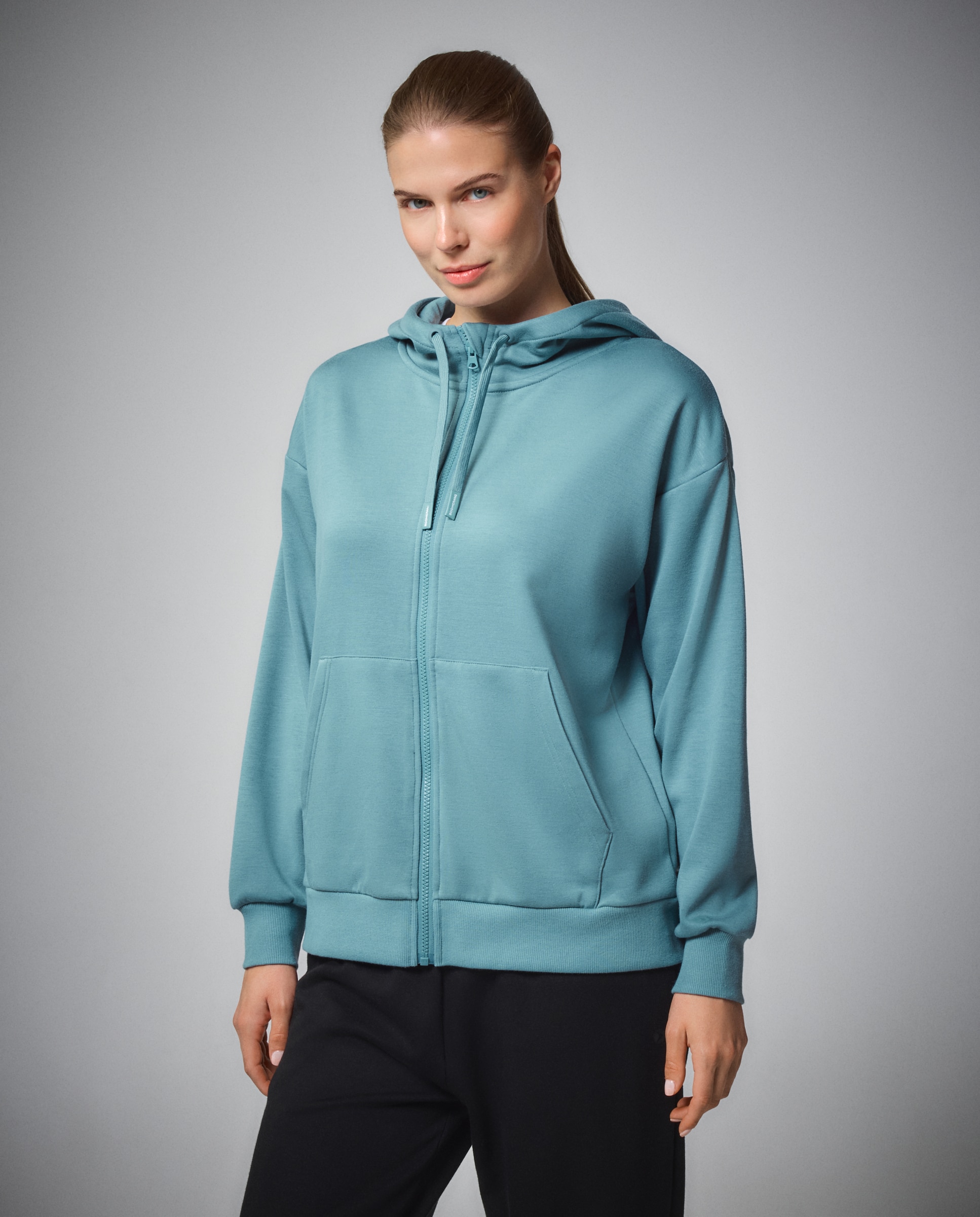 Sweatshirt Aberta de Modal com Capuz Sportcasual de Mulher 450 Turquesa-2