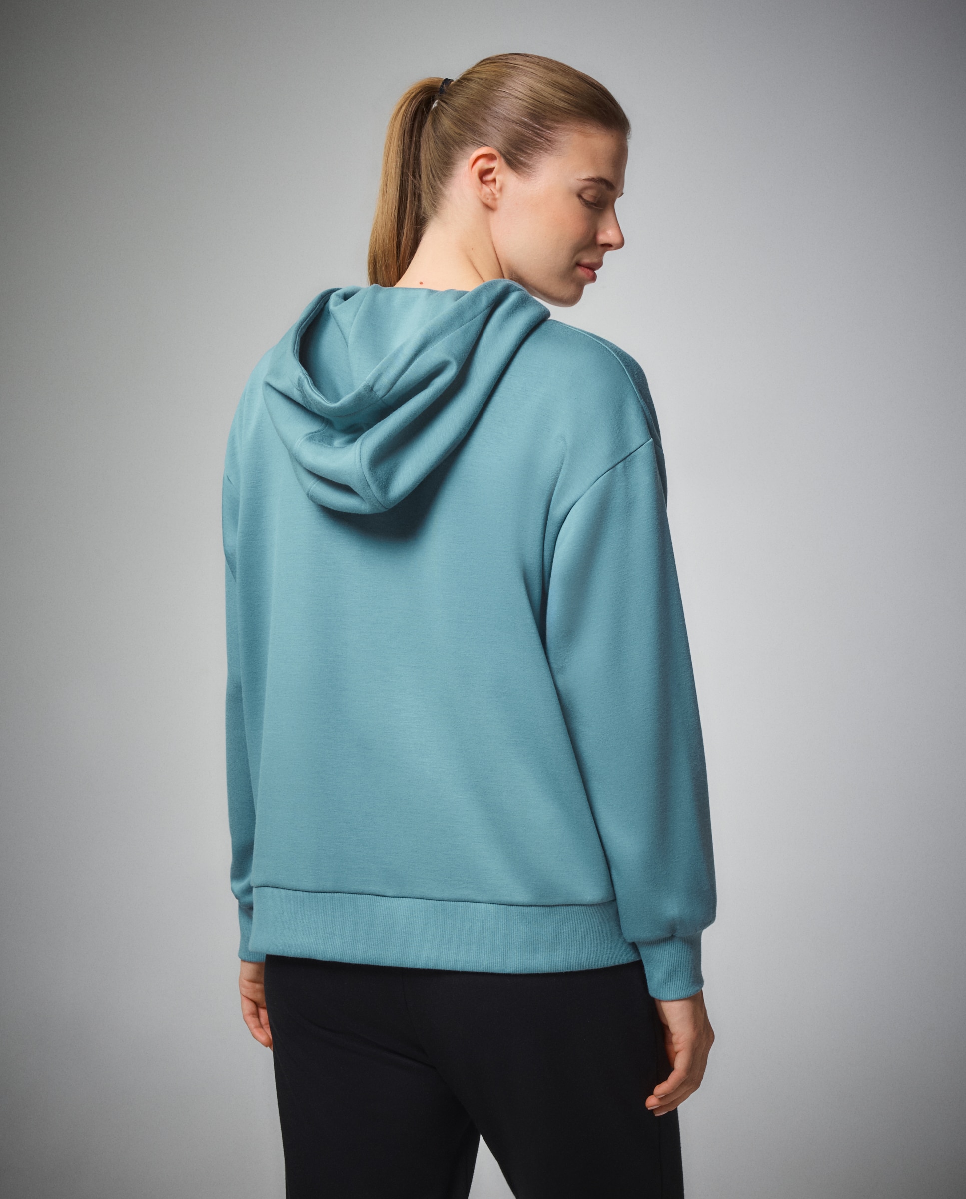 Sweatshirt Aberta de Modal com Capuz Sportcasual de Mulher 450 Turquesa-3