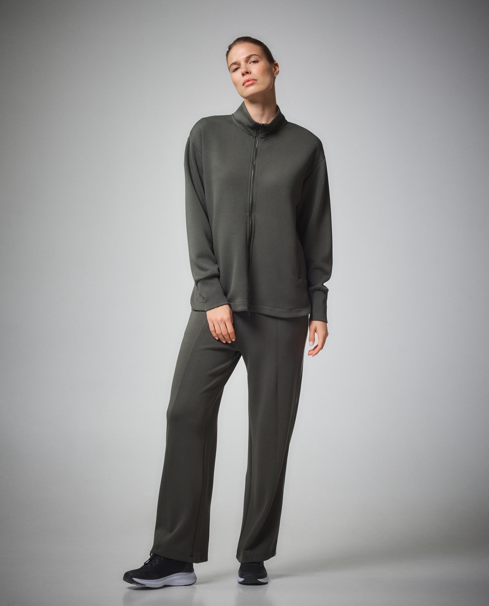 Sweatshirt Aberta de Viscose com Capuz Sportcasual de Mulher 580 Musgo-2