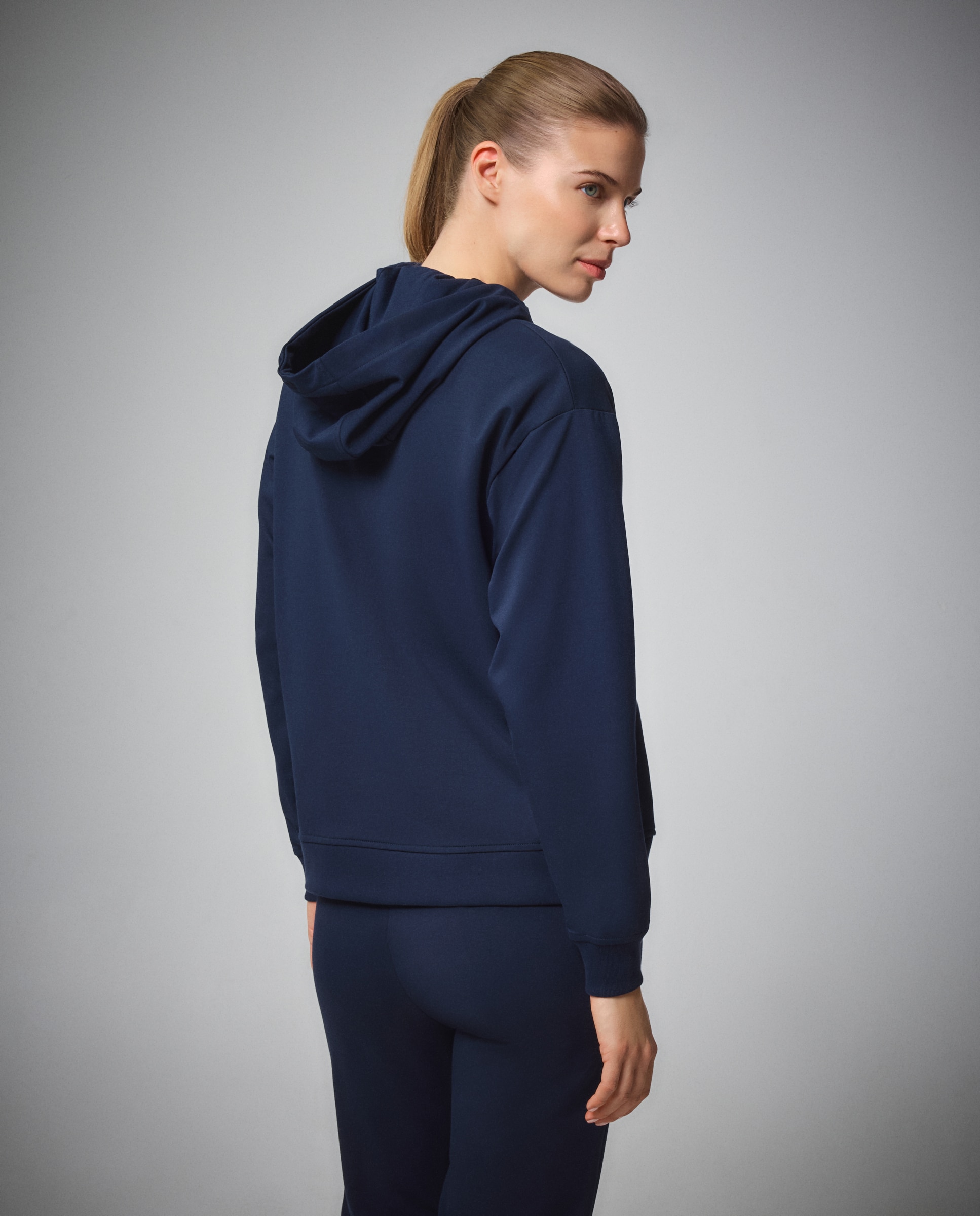 Sweatshirt Aberta com Capuz Sportcasual de Mulher Azul-marinho-3