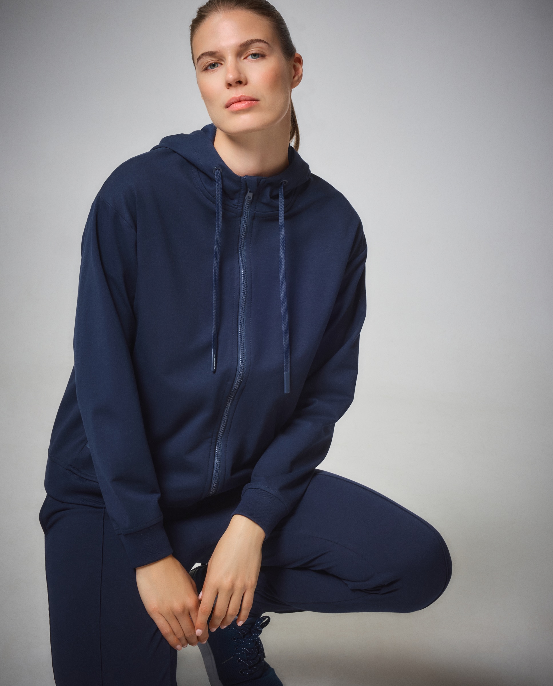 Sweatshirt Aberta com Capuz Sportcasual de Mulher Azul-marinho-4