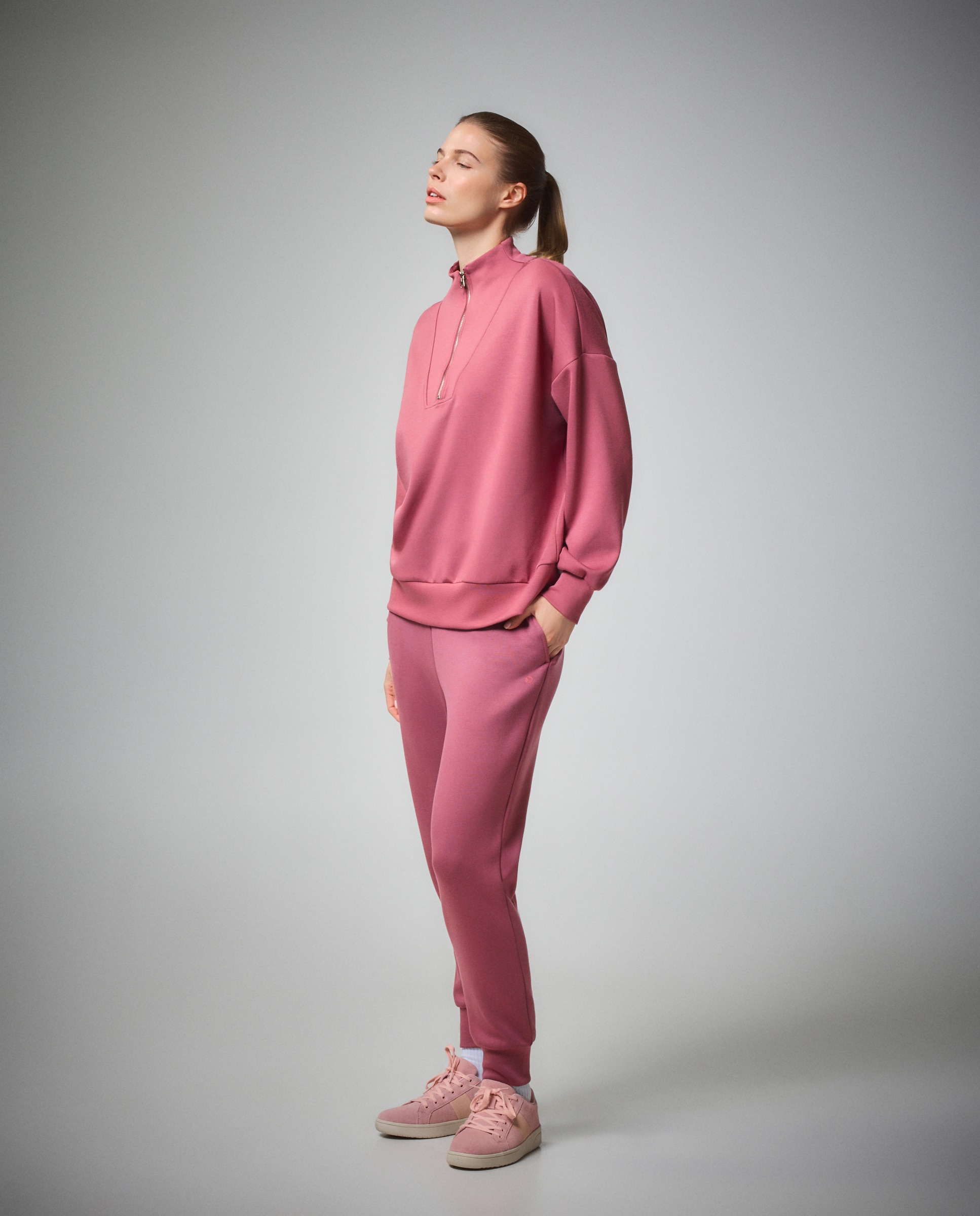 Sweatshirt de Viscose 1/2 Zip Sportcasual de Mulher 230 Rosa Escuro-2