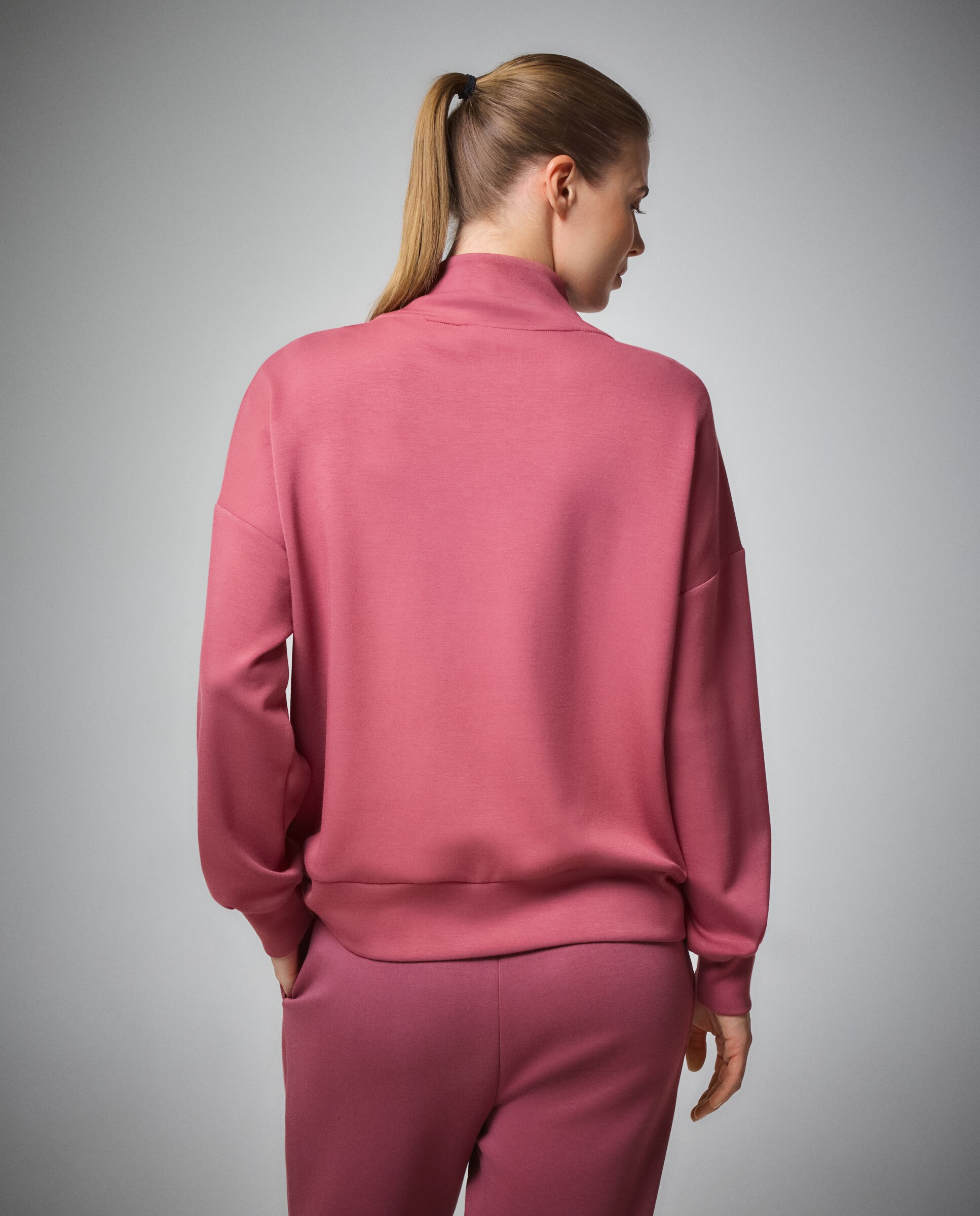 Sweatshirt de Viscose 1/2 Zip Sportcasual de Mulher 230 Rosa Escuro-3