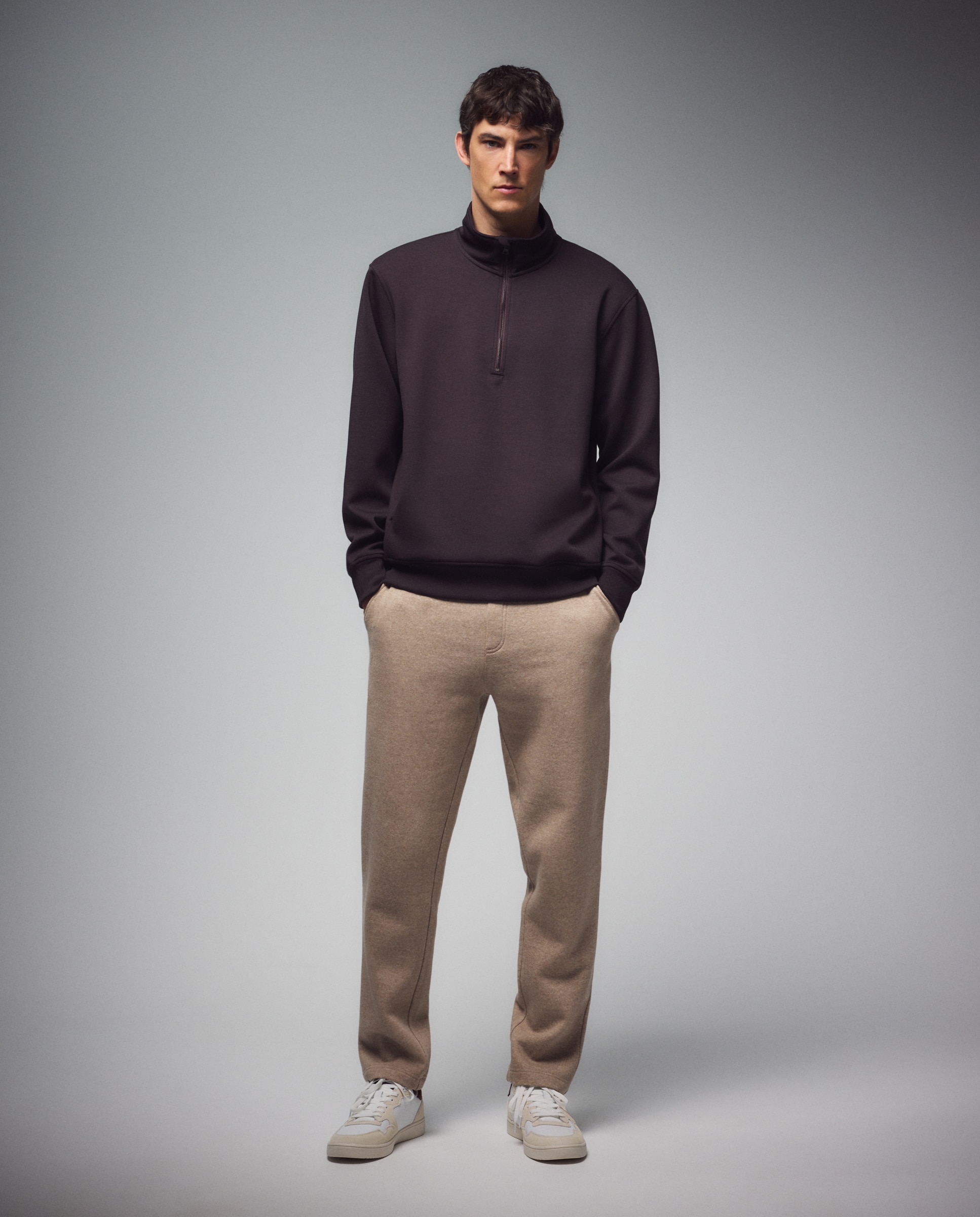 Sweatshirt de Viscose 1/2 Zip Sportcasual de Homem Castanho-2
