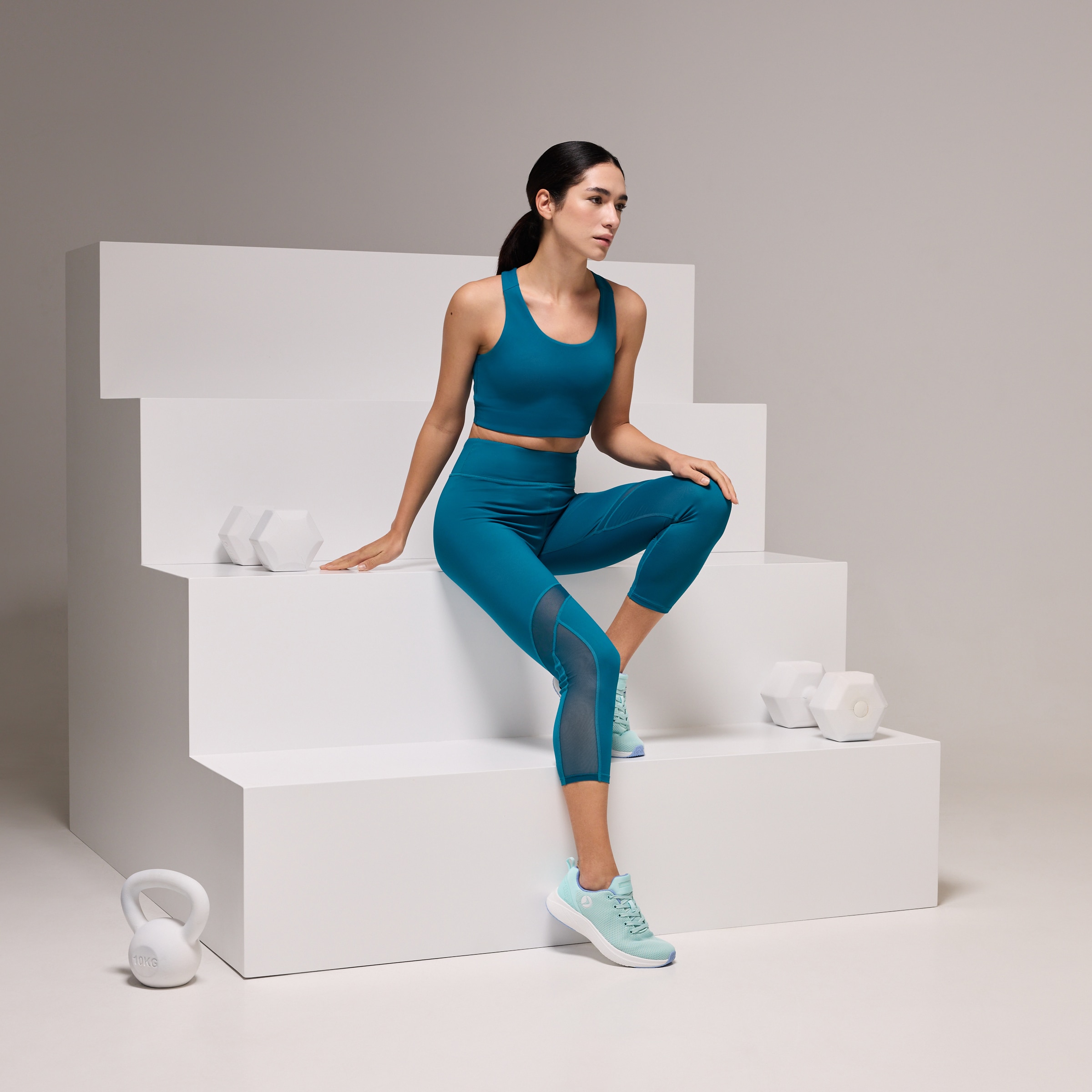 Top de training con mesh de mujer Boomerang - Terracota Turquesa-2