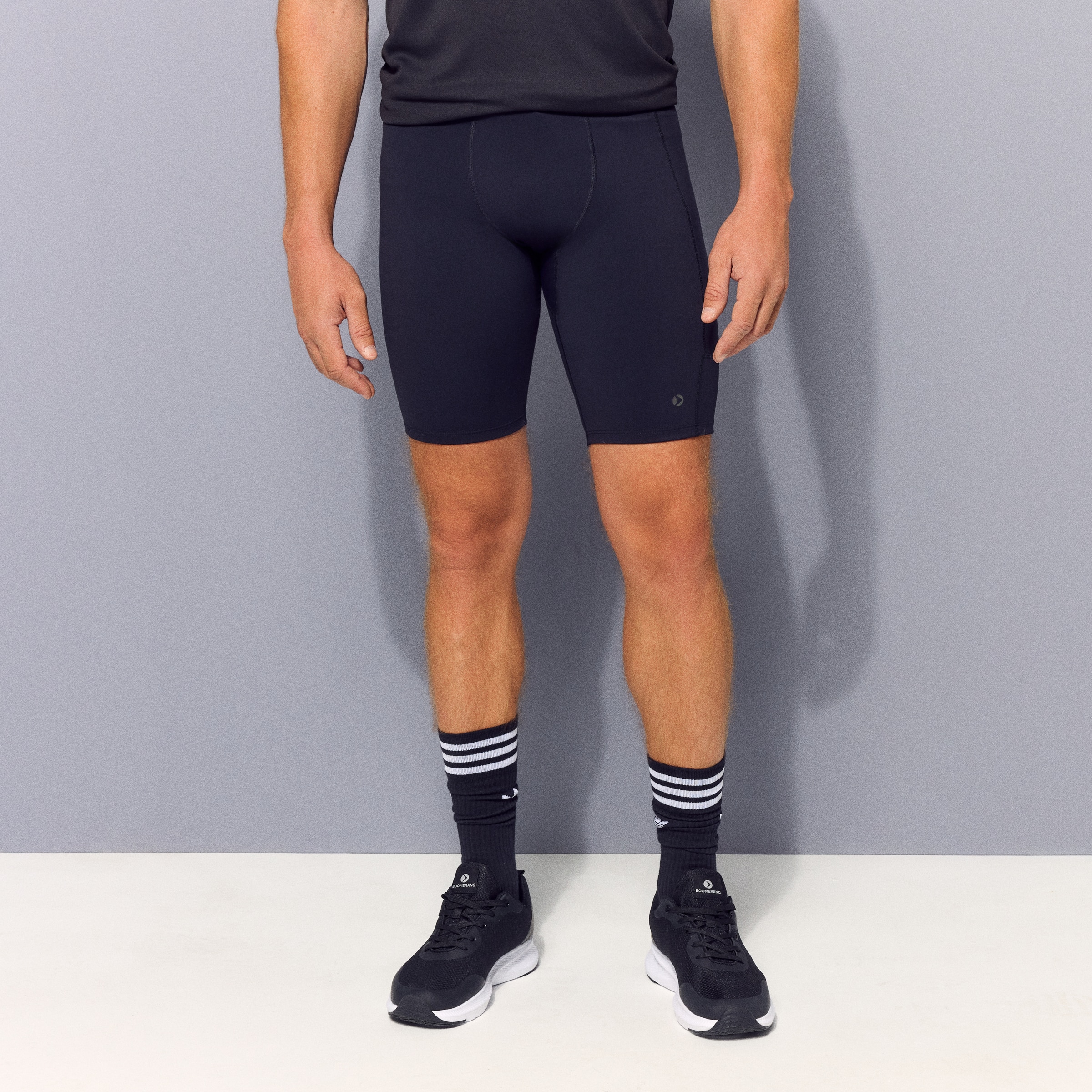 Leggings Curtas Básicas Running de Homem Preto-2