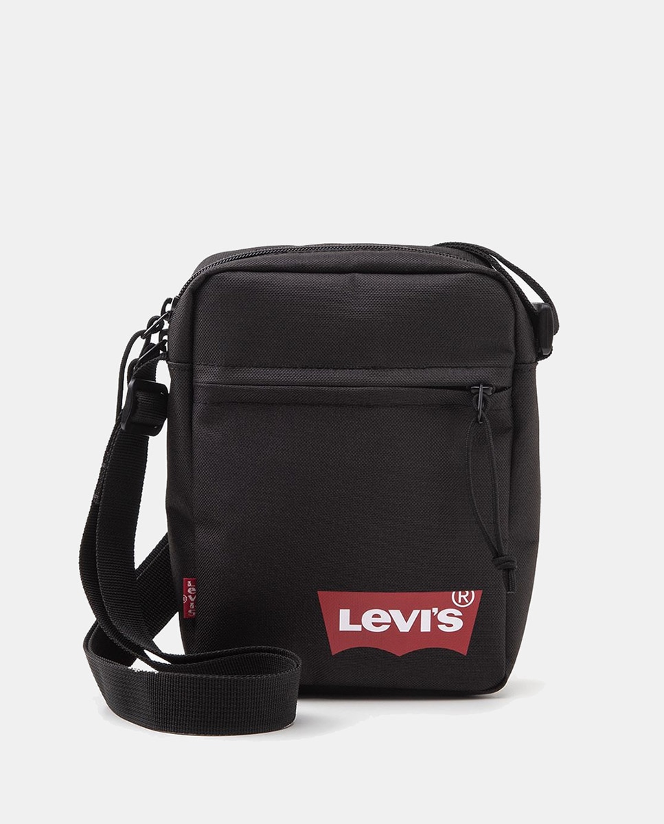 Mala a tiracolo preta com fecho de correr e detalhe da marca Preto-1