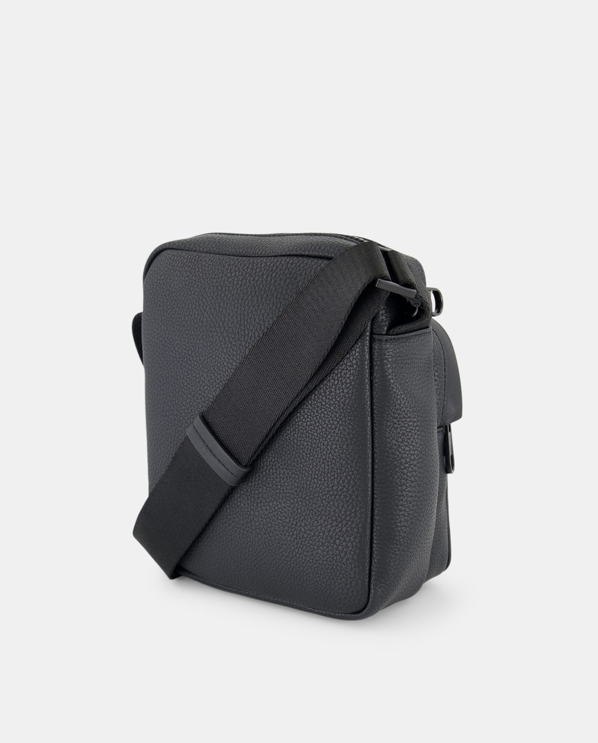Mala a Tiracolo Lisa com Textura, Bolso e Logótipo à Frente Preto-2