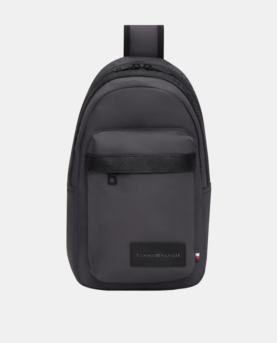 Mala a Tiracolo em Nylon com Logótipo à Frente Cinzento-escuro-1